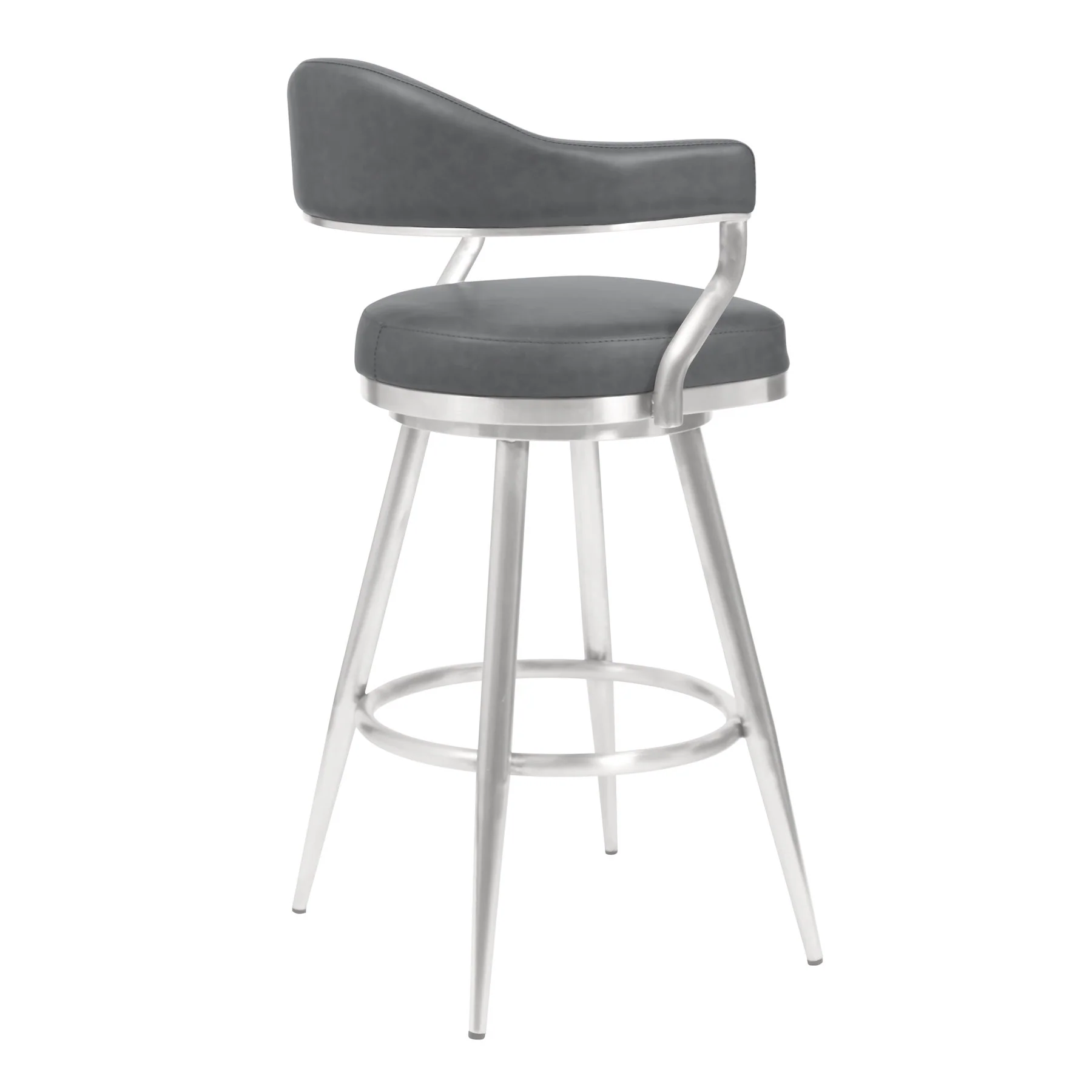 Justin 26" Counter Height Swivel Vintage Gray Faux Leather Bar Stool with Brushed Stainless Steel Legs - Image 2