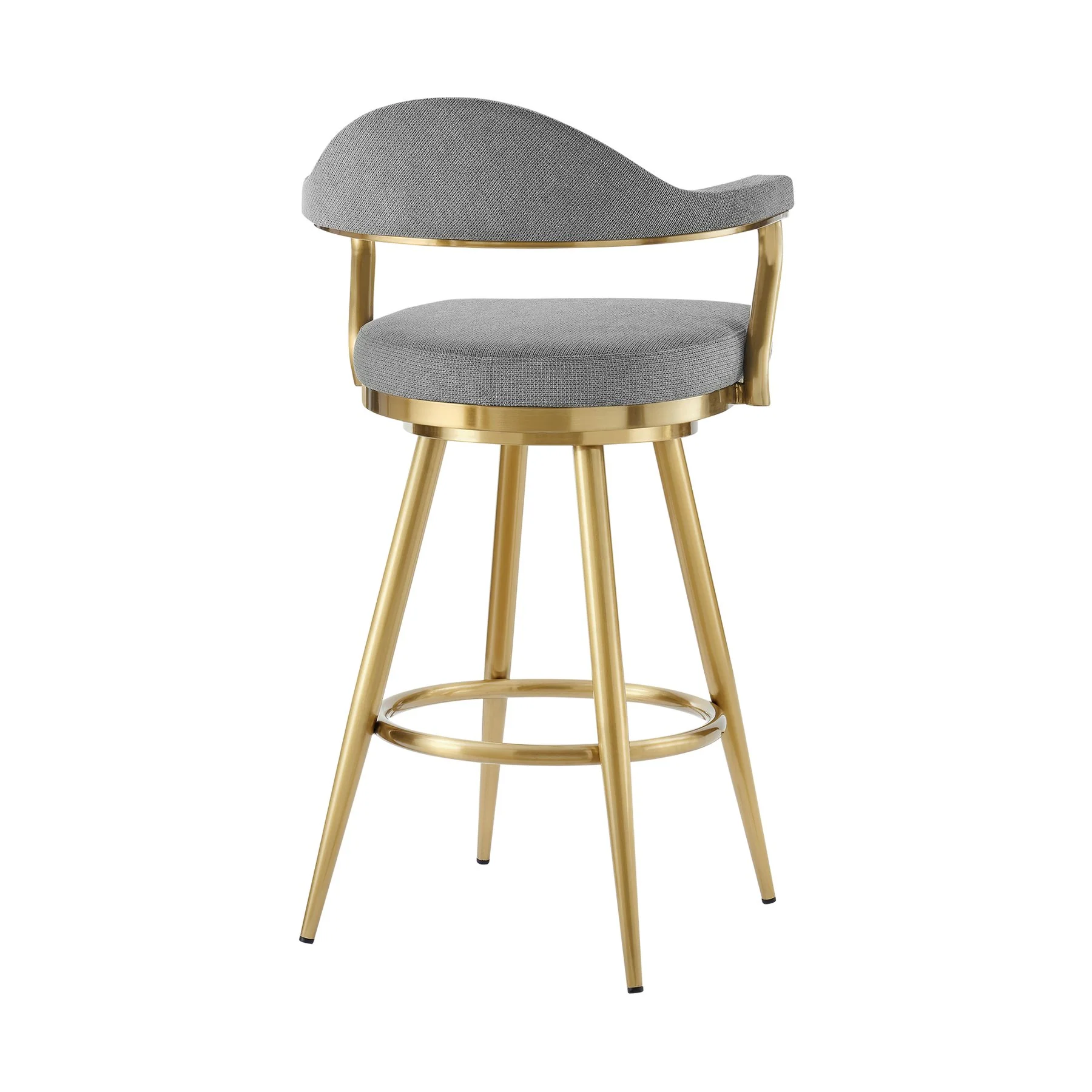 Justin 26" Swivel Counter Stool with Gold Brushed Stainless Steel and Anchor Gray Fabric - Image 3