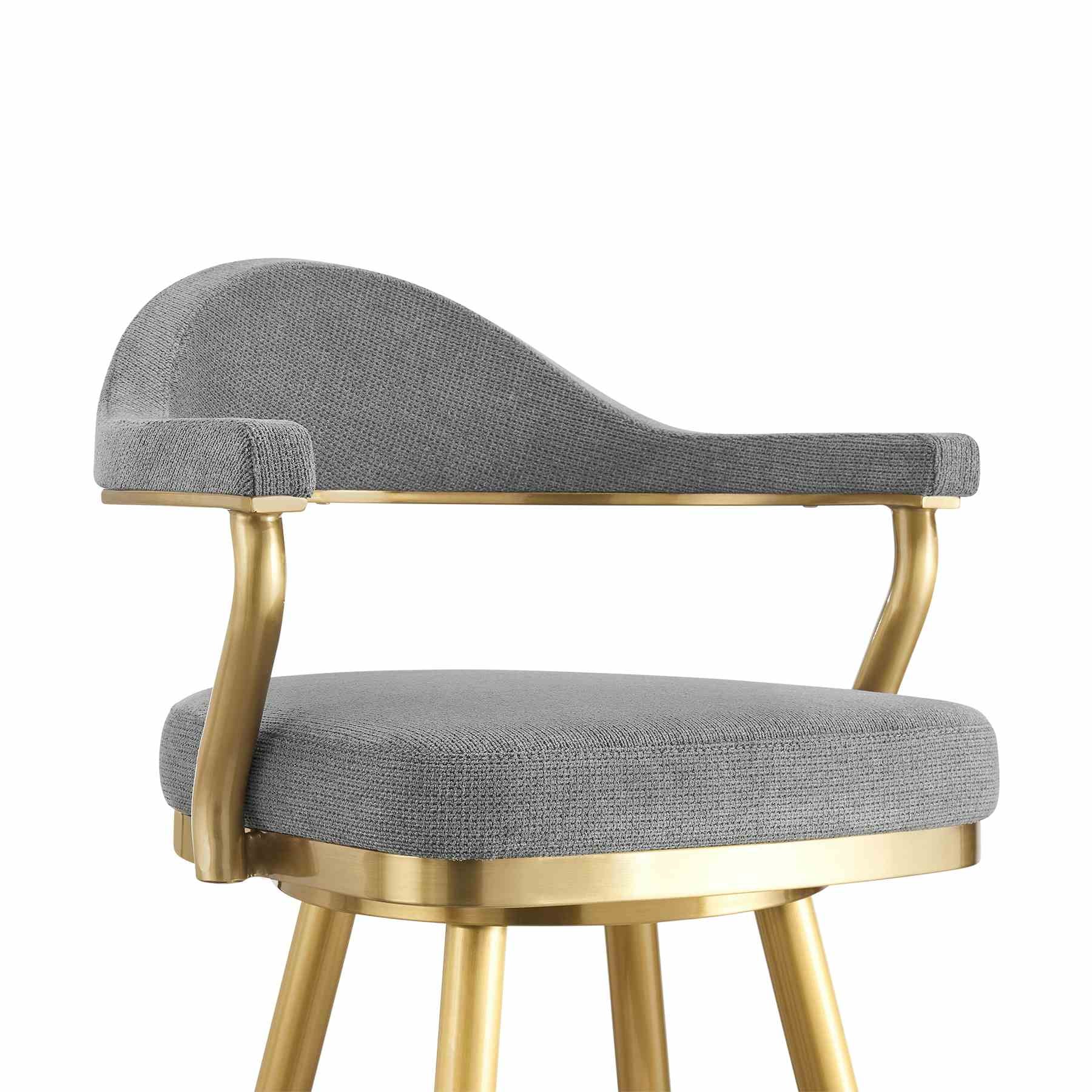 Justin 26" Swivel Counter Stool with Gold Brushed Stainless Steel and Anchor Gray Fabric - Image 4