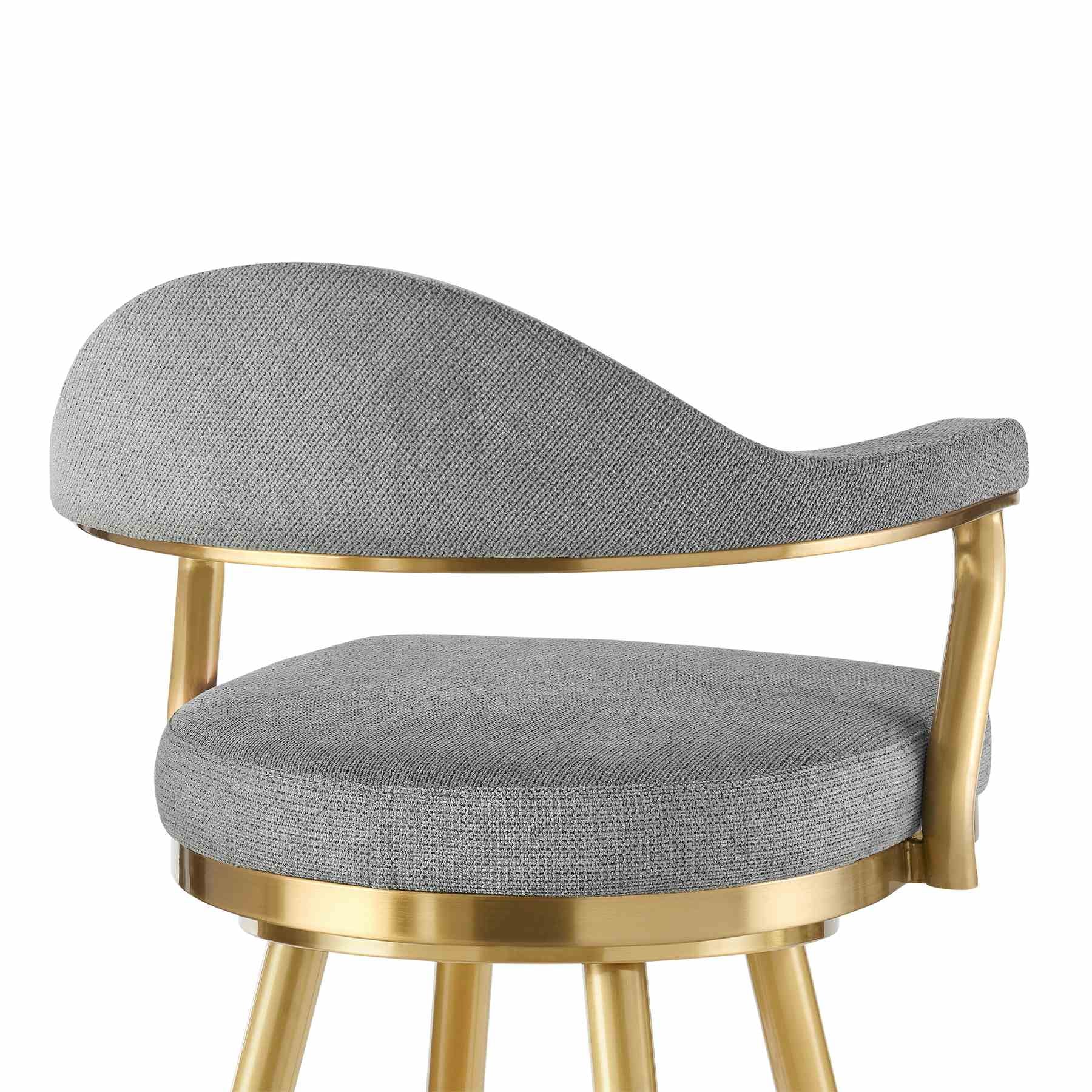 Justin 26" Swivel Counter Stool with Gold Brushed Stainless Steel and Anchor Gray Fabric - Image 5