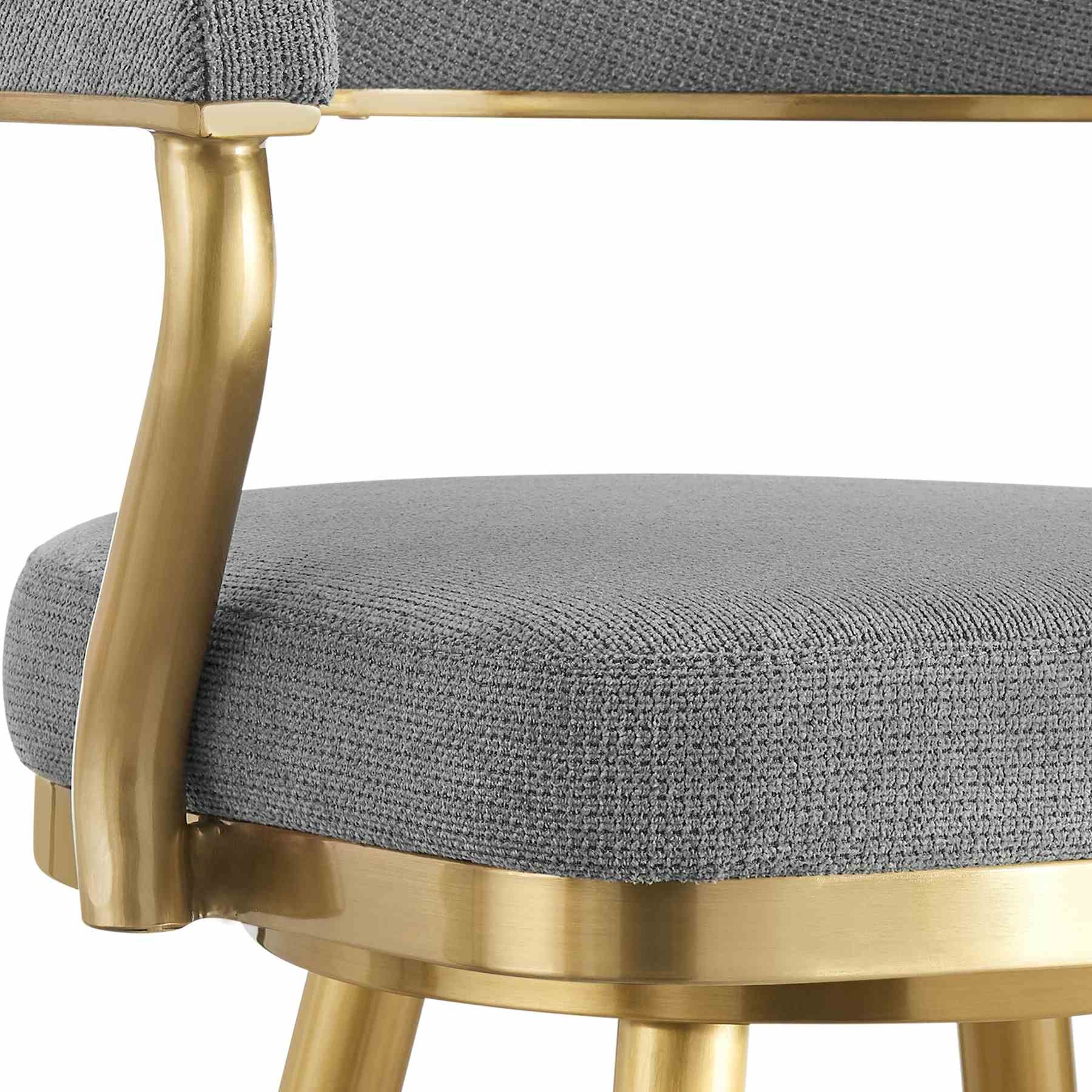 Justin 26" Swivel Counter Stool with Gold Brushed Stainless Steel and Anchor Gray Fabric - Image 6