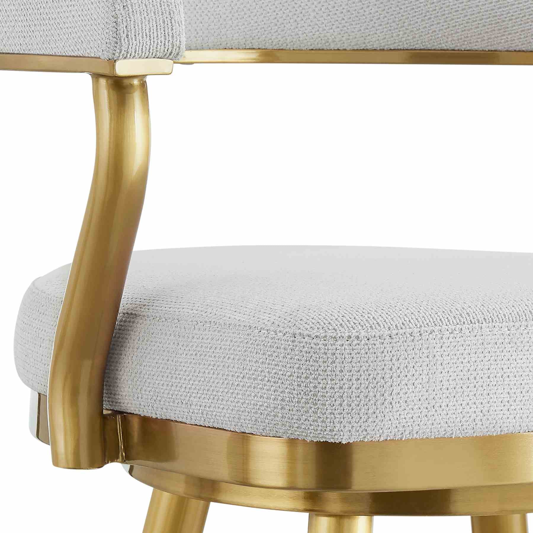 Justin 26" Swivel Counter Stool with Gold Brushed Stainless Steel and Silver Fabric - Image 6
