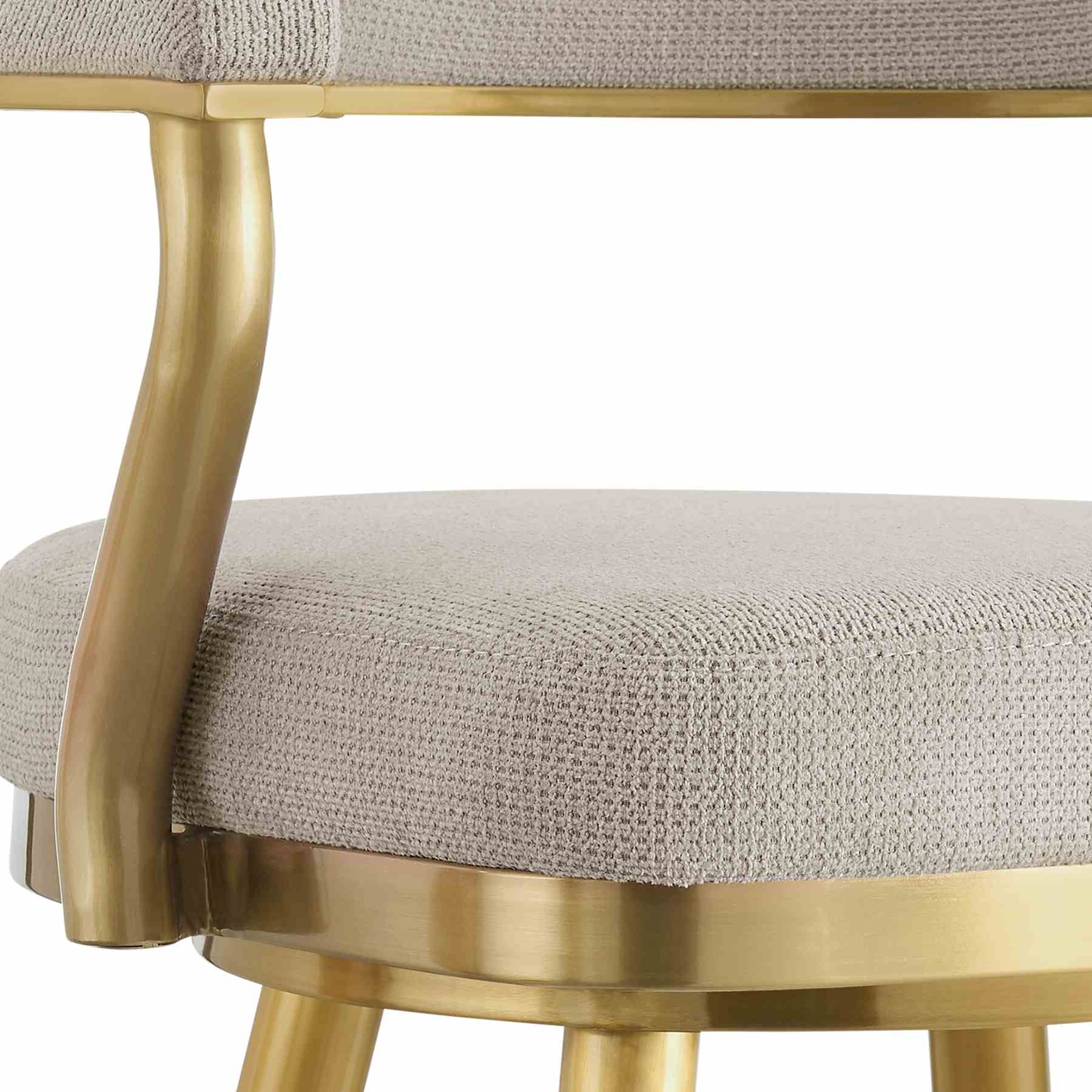 Justin 26" Swivel Counter Stool with Gold Brushed Stainless Steel and Taupe Fabric - Image 6