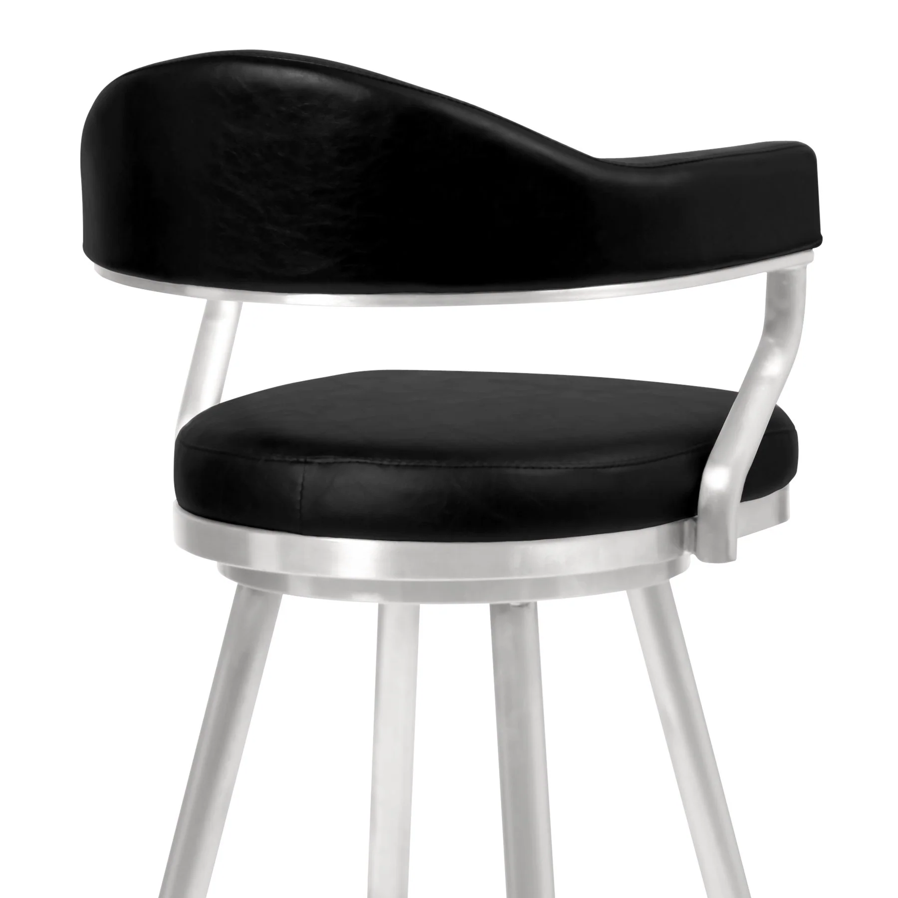 Justin 30" Bar Height Barstool in Brushed Stainless Steel and Vintage Black Faux Leather - Image 4