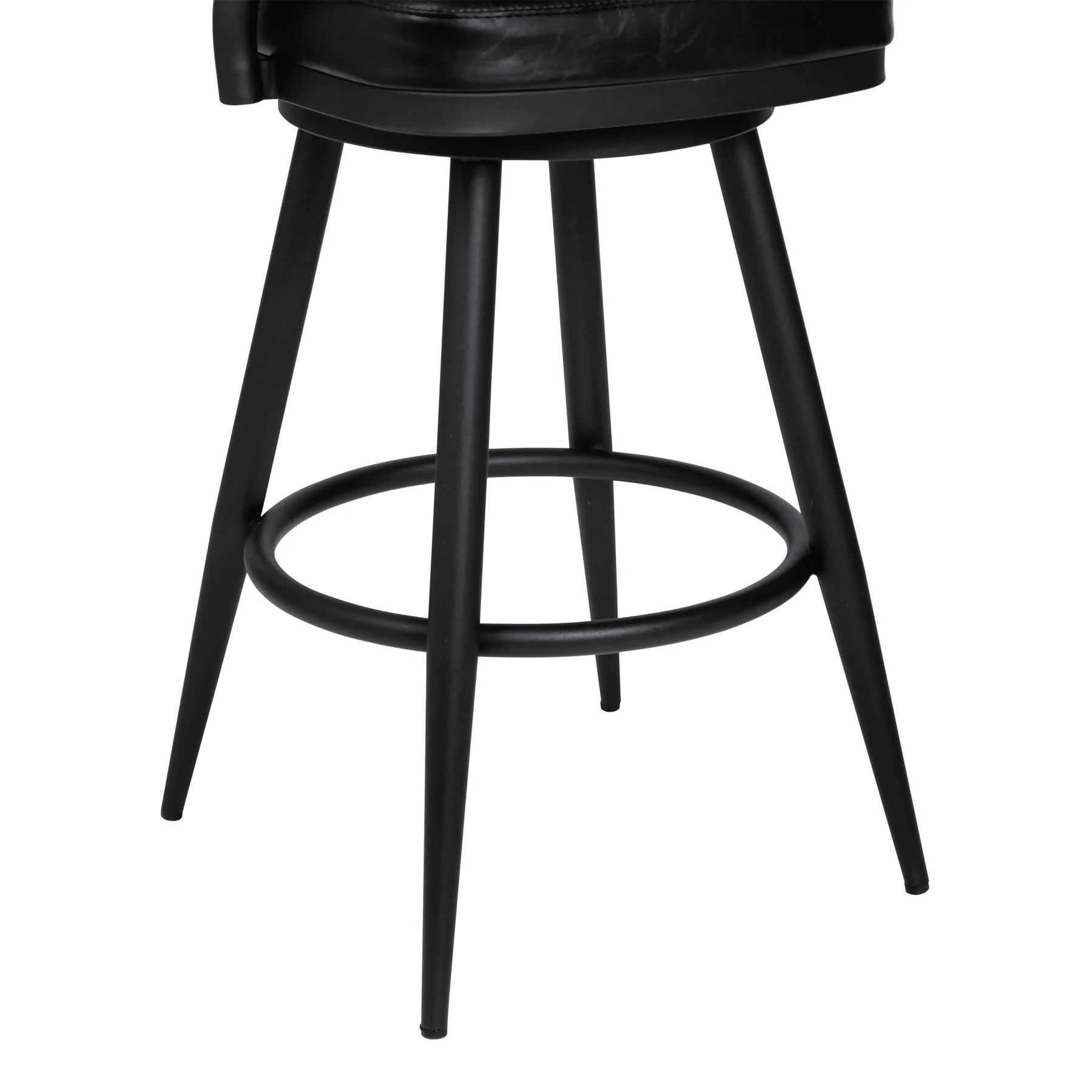 Justin 30" Bar Height Swivel Vintage Black Faux Leather Bar Stool with Black Metal Legs - Image 5