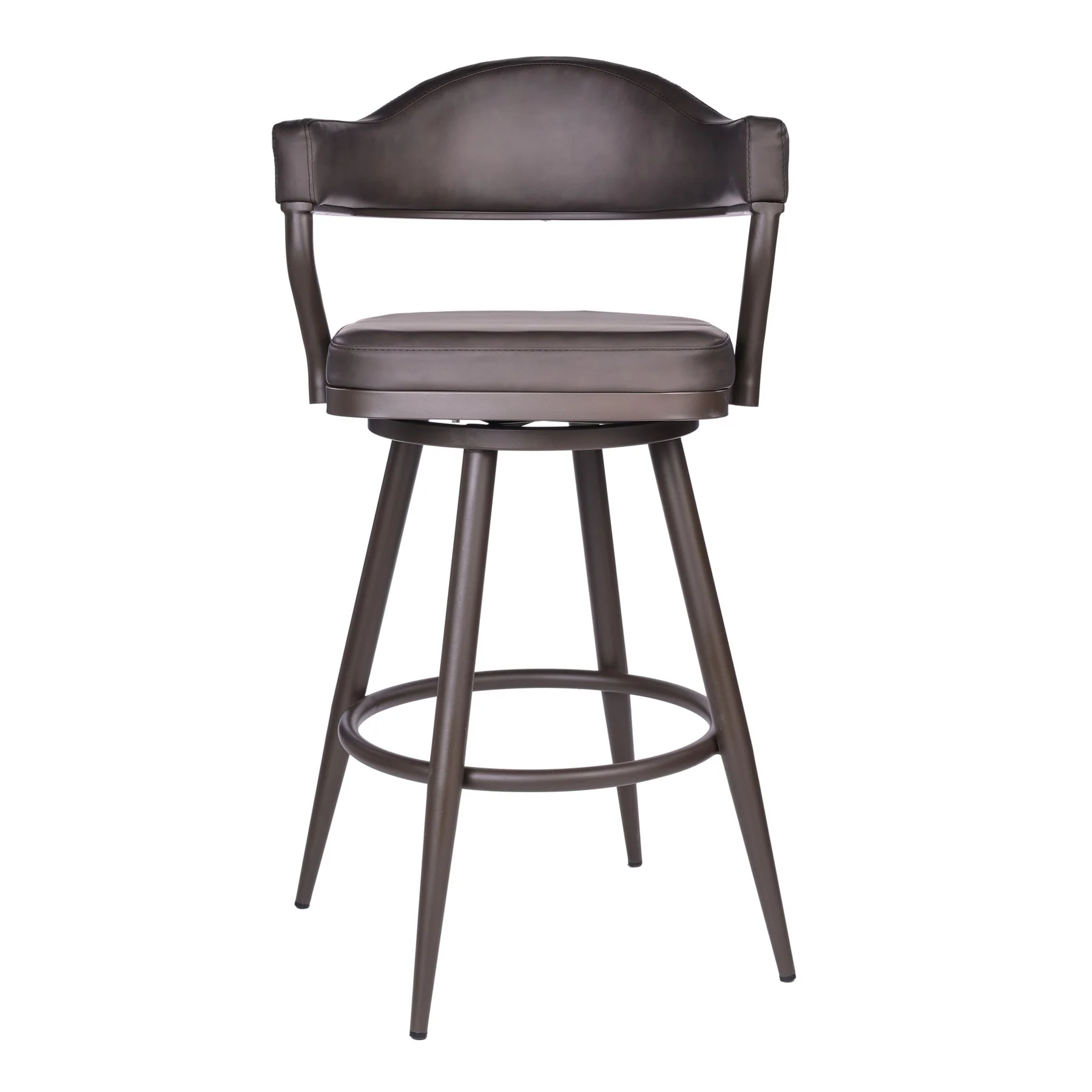 Justin 30" Bar Height Swivel Vintage Brown Faux Leather Bar Stool with Brown Metal Legs - Image 2