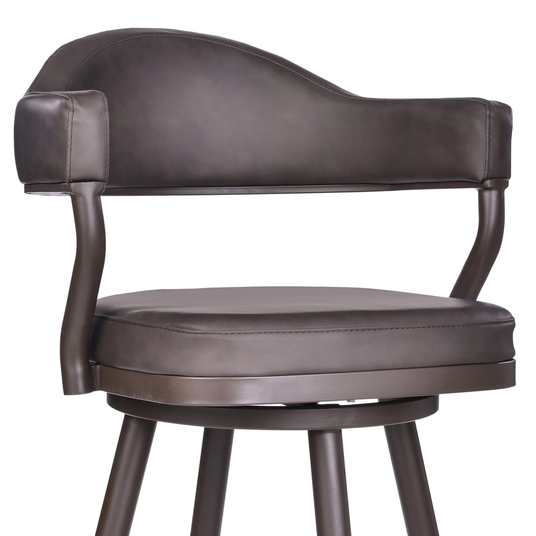 Justin 30" Bar Height Swivel Vintage Brown Faux Leather Bar Stool with Brown Metal Legs - Image 4