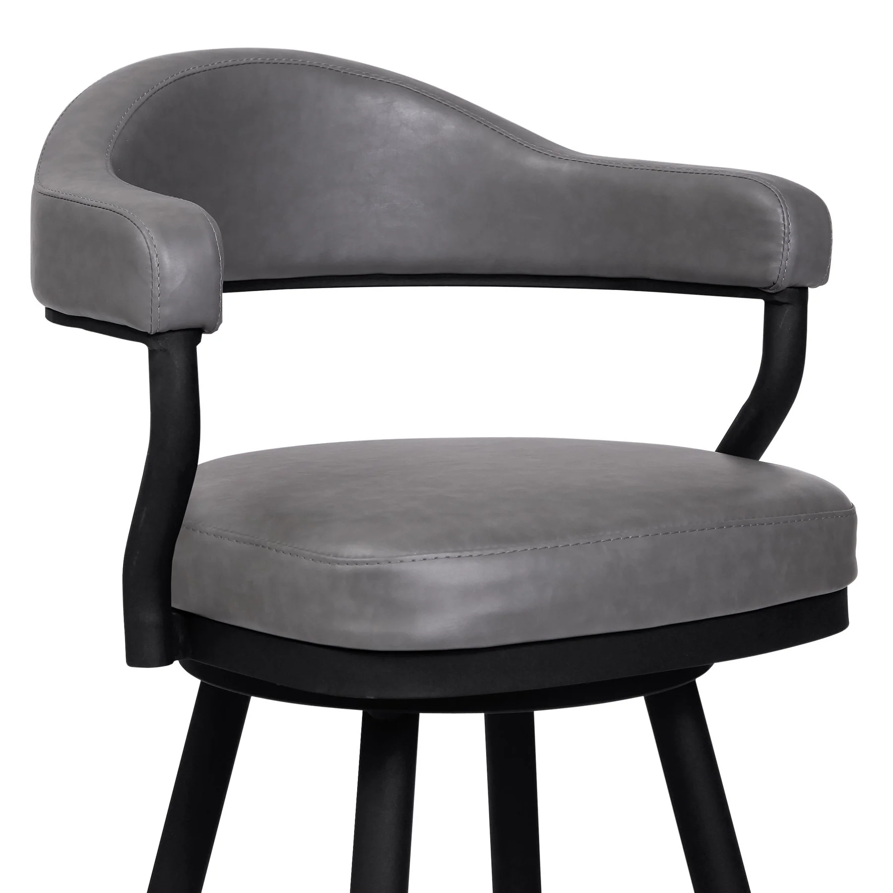 Justin 30" Bar Height Swivel Vintage Gray Faux Leather Bar Stool with Black Metal Legs - Image 3