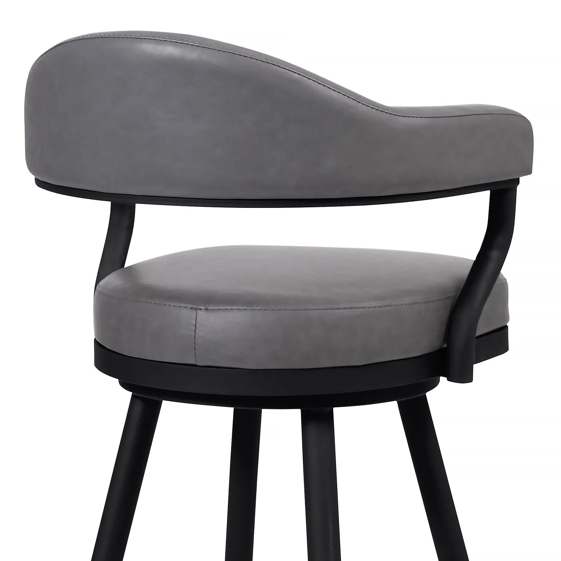 Justin 30" Bar Height Swivel Vintage Gray Faux Leather Bar Stool with Black Metal Legs - Image 4