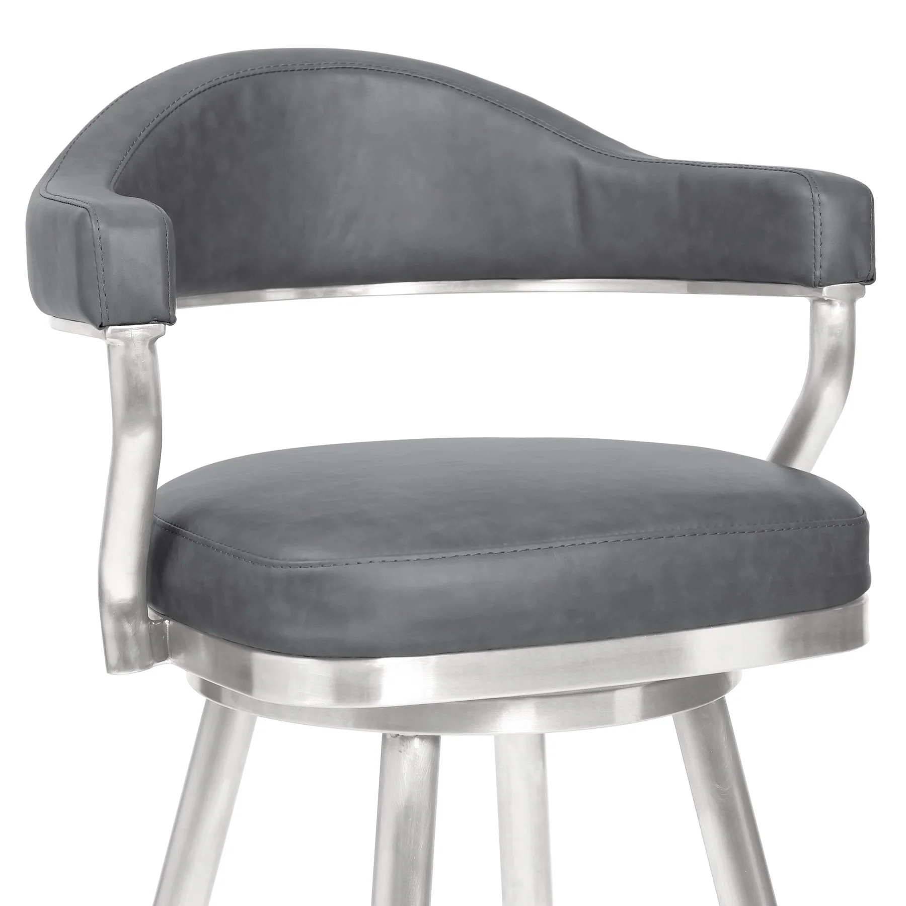 Justin 30" Bar Height Swivel Vintage Gray Faux Leather Bar Stool with Brushed Stainless Steel Legs - Image 3