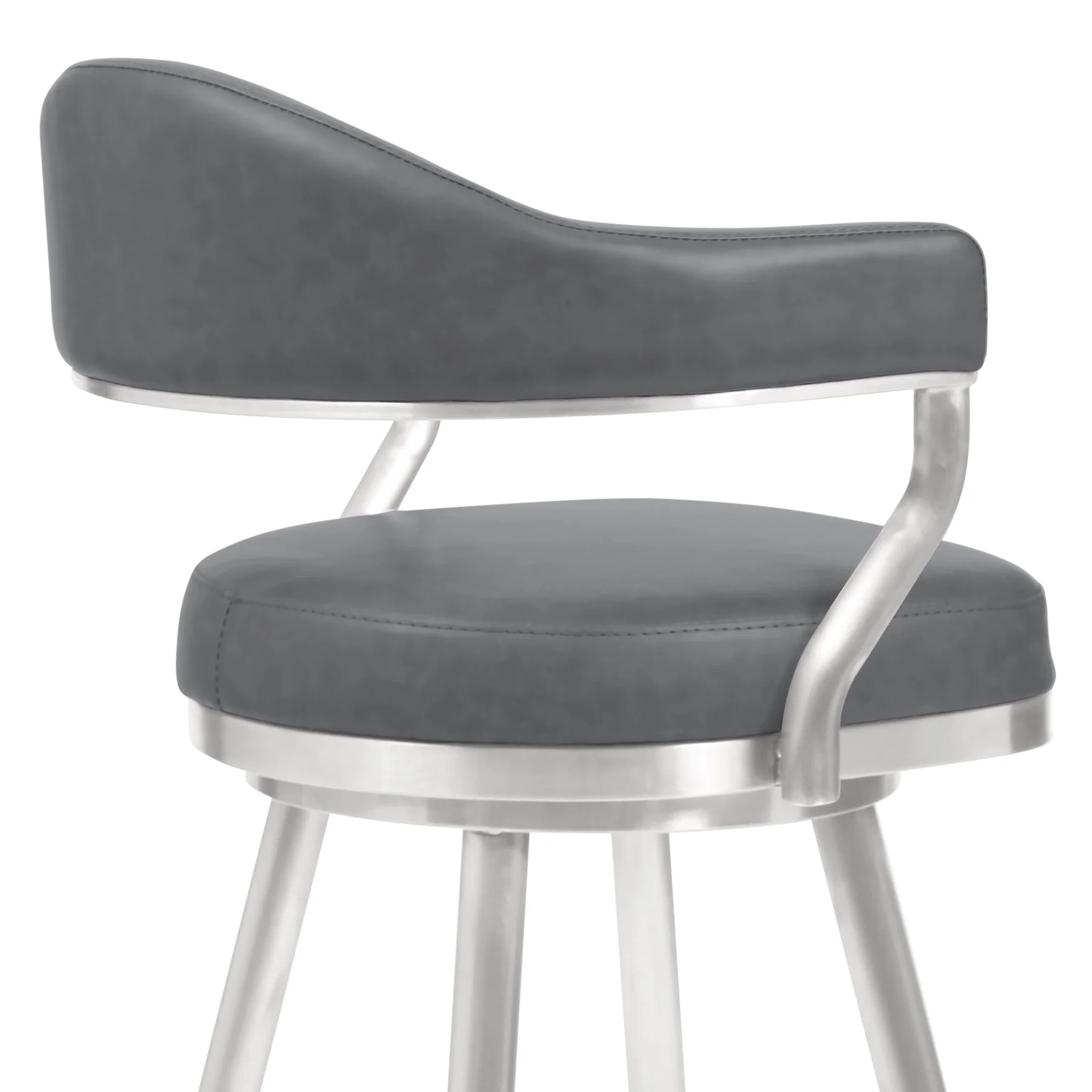 Justin 30" Bar Height Swivel Vintage Gray Faux Leather Bar Stool with Brushed Stainless Steel Legs - Image 4