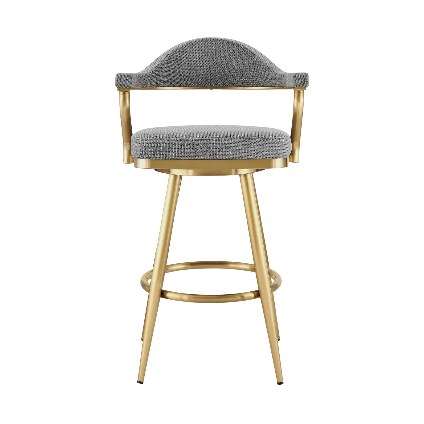 Justin 30" Swivel Bar Stool with Gold Brushed Stainless Steel and Anchor Gray Fabric - Image 2