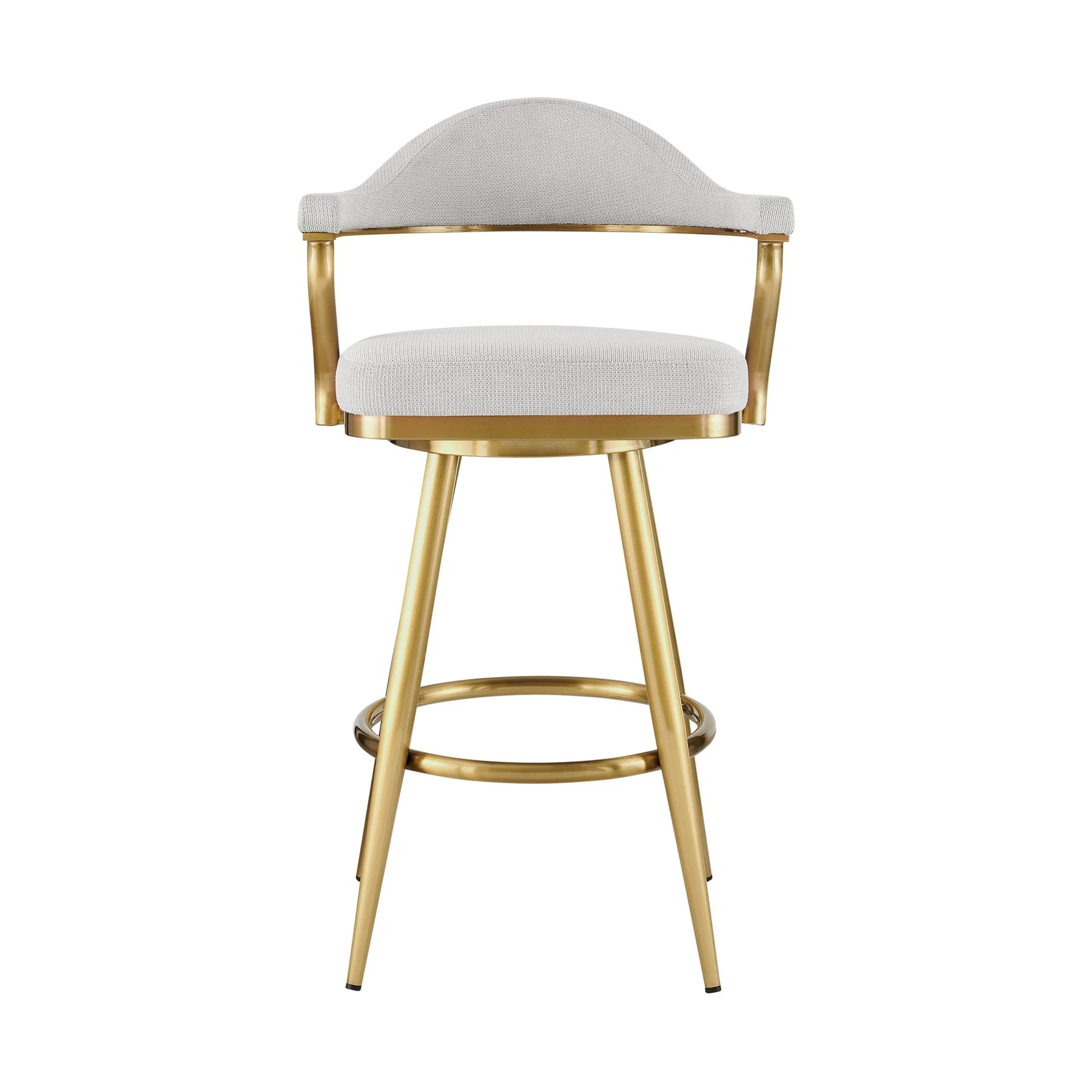 Justin 30" Swivel Bar Stool with Gold Brushed Stainless Steel and Silver Fabric - Image 2