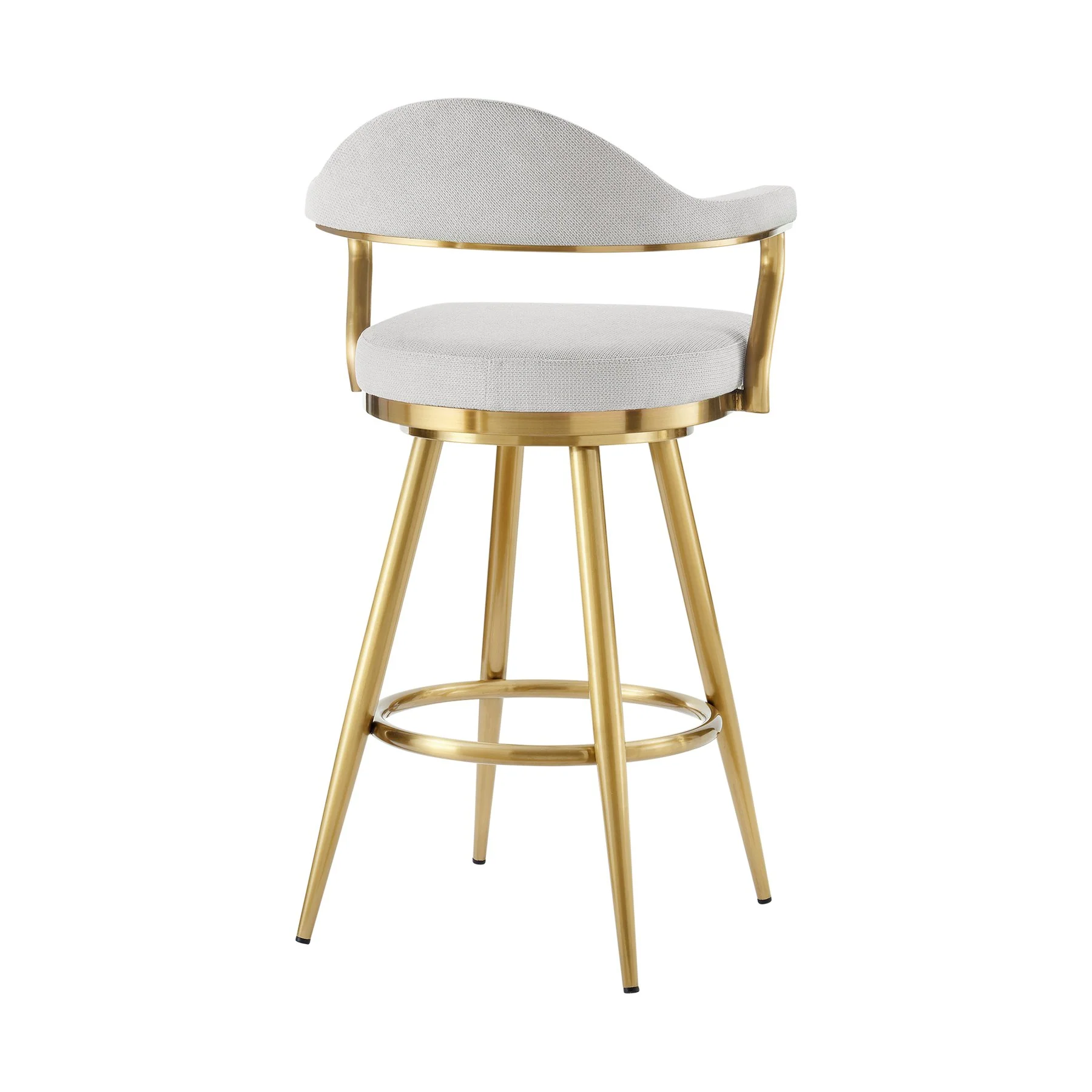 Justin 30" Swivel Bar Stool with Gold Brushed Stainless Steel and Silver Fabric - Image 3