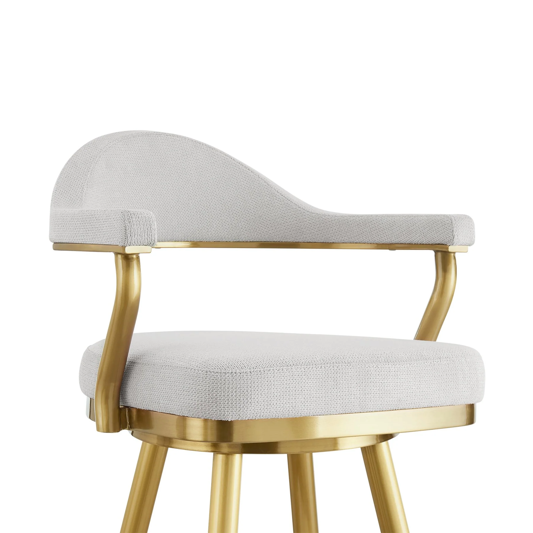 Justin 30" Swivel Bar Stool with Gold Brushed Stainless Steel and Silver Fabric - Image 4