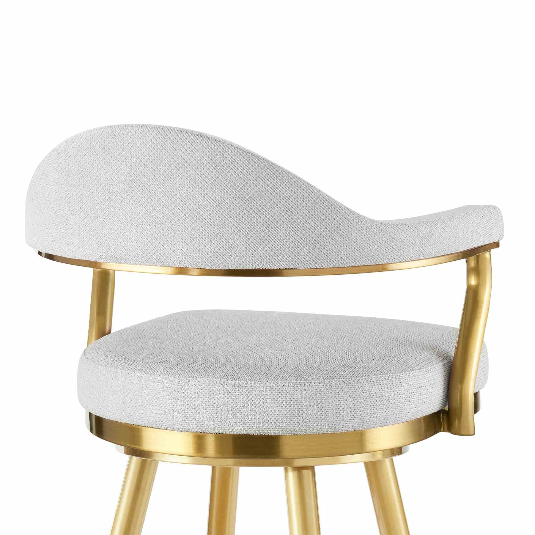 Justin 30" Swivel Bar Stool with Gold Brushed Stainless Steel and Silver Fabric - Image 5