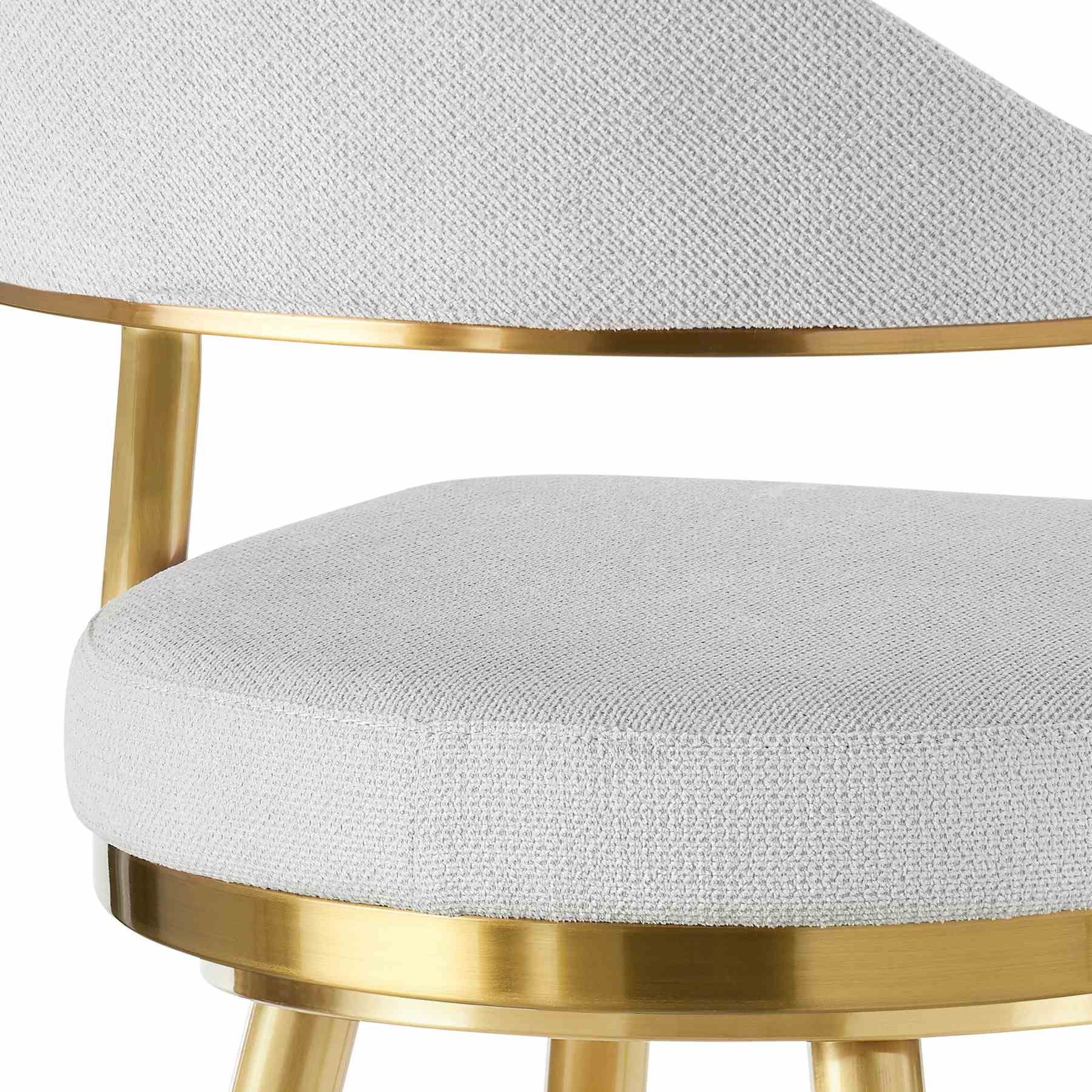 Justin 30" Swivel Bar Stool with Gold Brushed Stainless Steel and Silver Fabric - Image 7