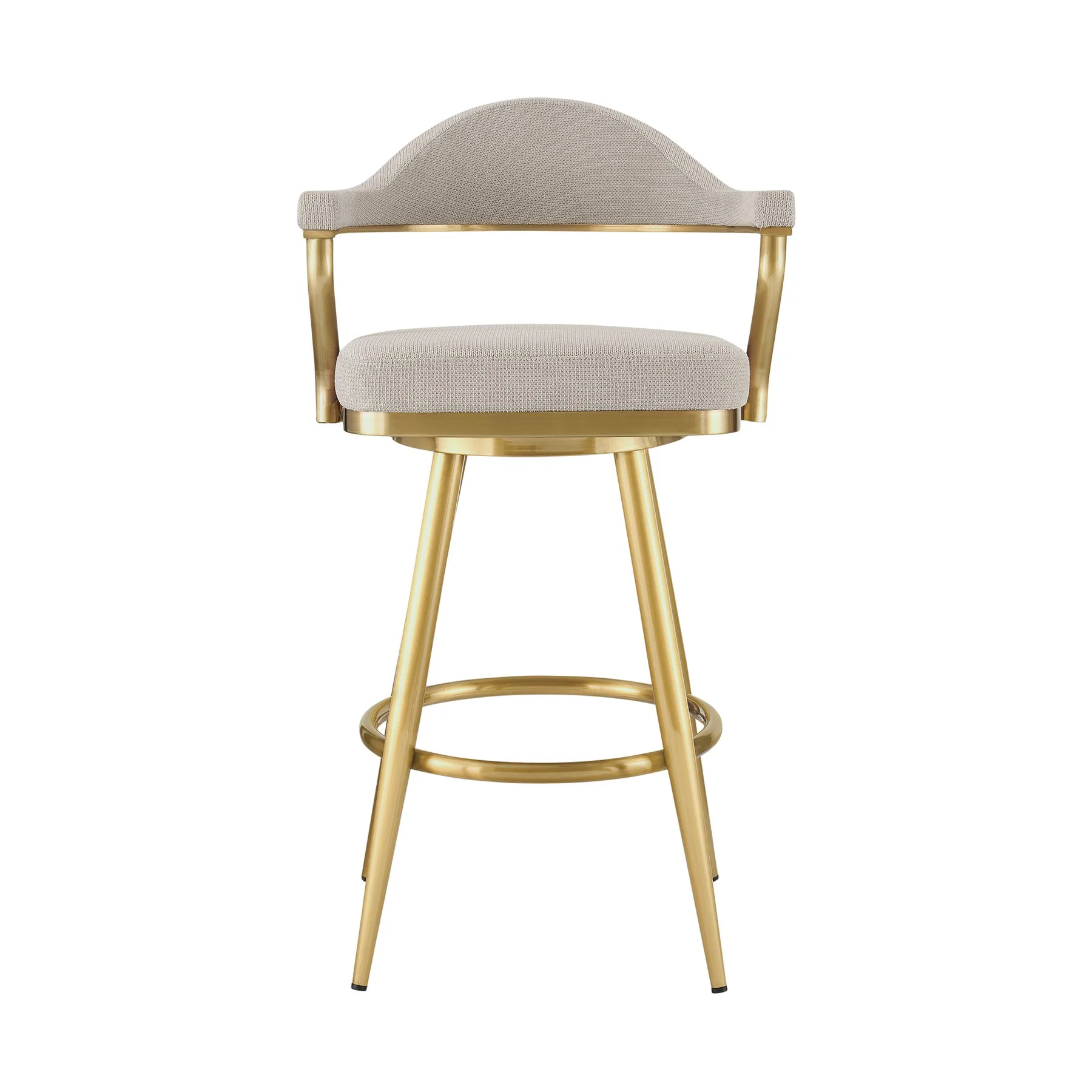 Justin 30" Swivel Bar Stool with Gold Brushed Stainless Steel and Taupe Fabric - Image 2