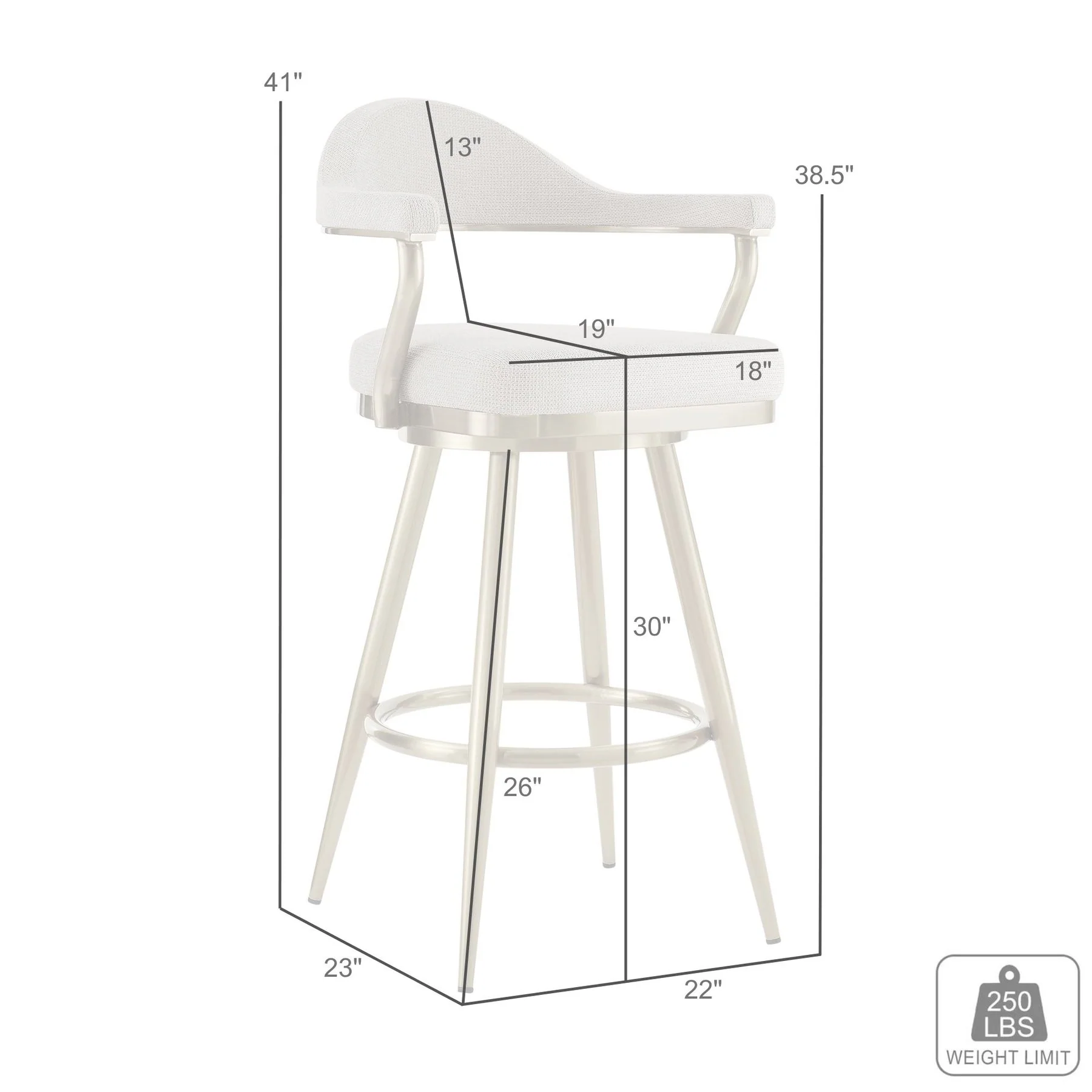 Justin 30" Swivel Bar Stool with Gold Brushed Stainless Steel and Taupe Fabric - Image 9