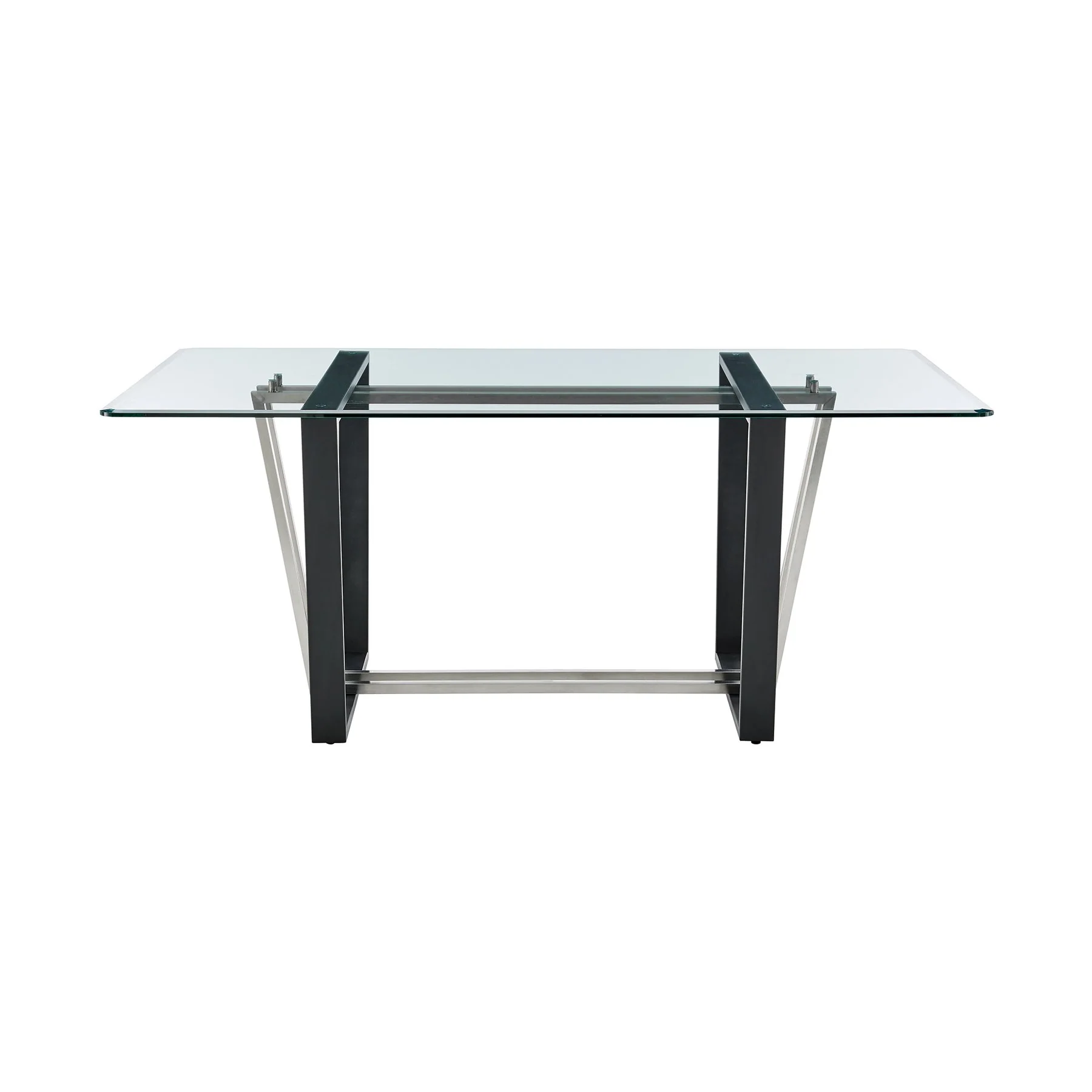 Kai 72" Rectangular Dining Table in Black Iron and Brushed Stainless Steel Base with Glass Tabletop - Image 2