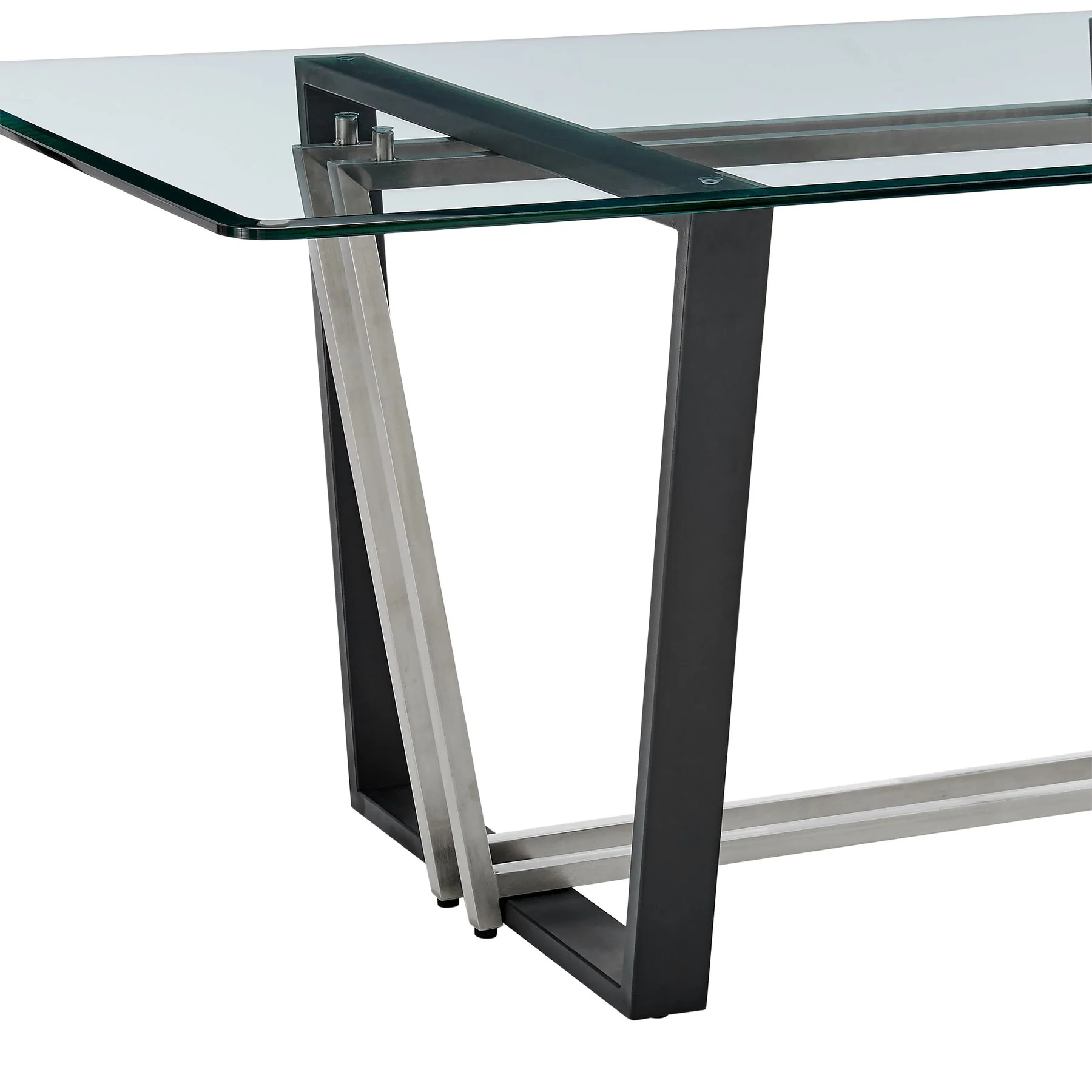 Kai 72" Rectangular Dining Table in Black Iron and Brushed Stainless Steel Base with Glass Tabletop - Image 5