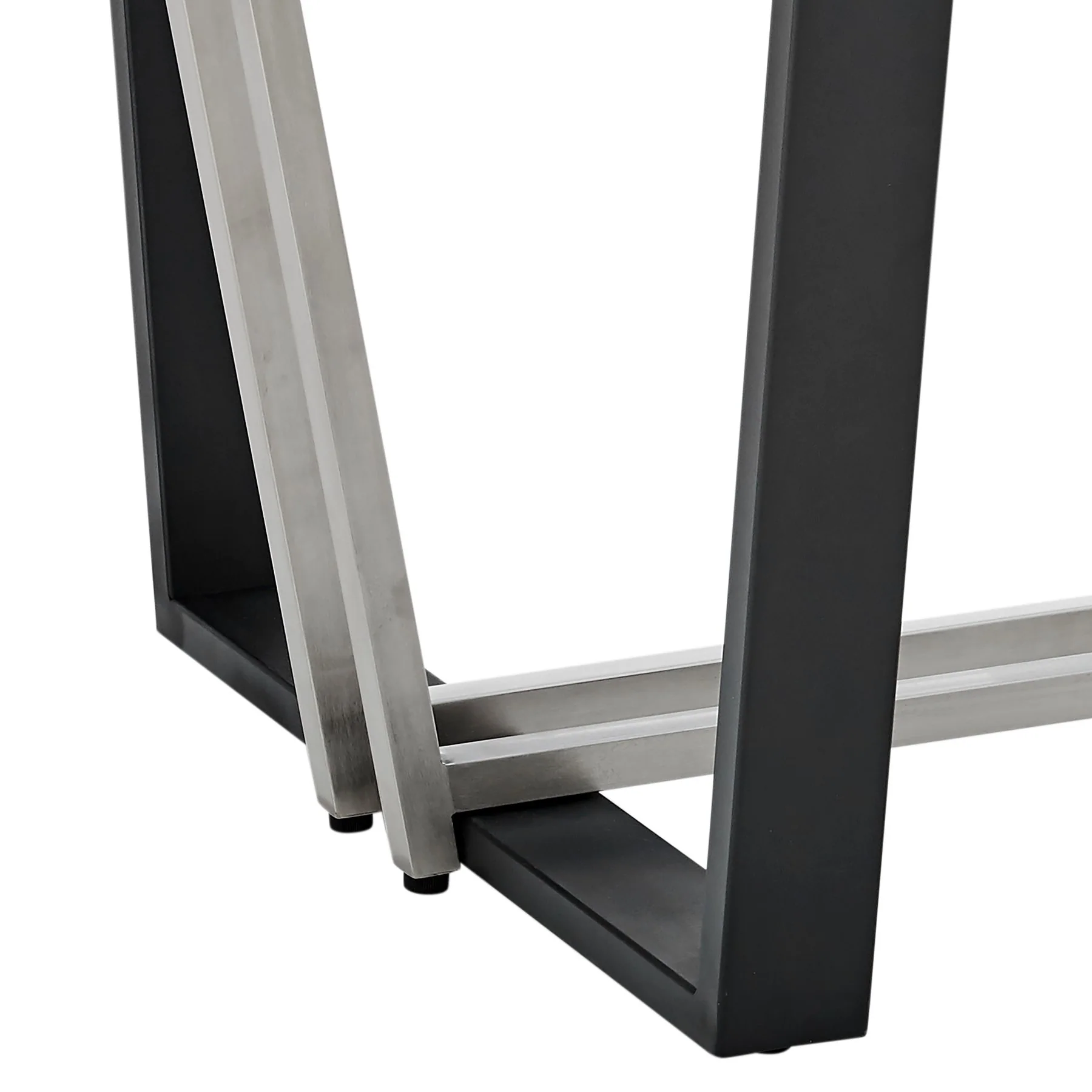 Kai 72" Rectangular Dining Table in Black Iron and Brushed Stainless Steel Base with Glass Tabletop - Image 6