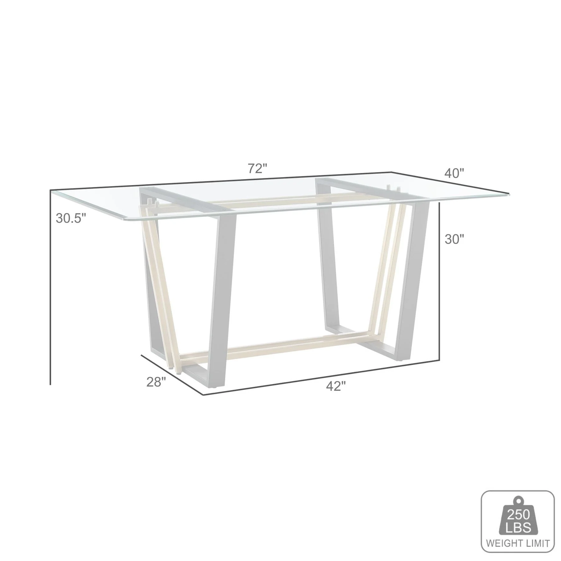 Kai 72" Rectangular Dining Table in Black Iron and Brushed Stainless Steel Base with Glass Tabletop - Image 7