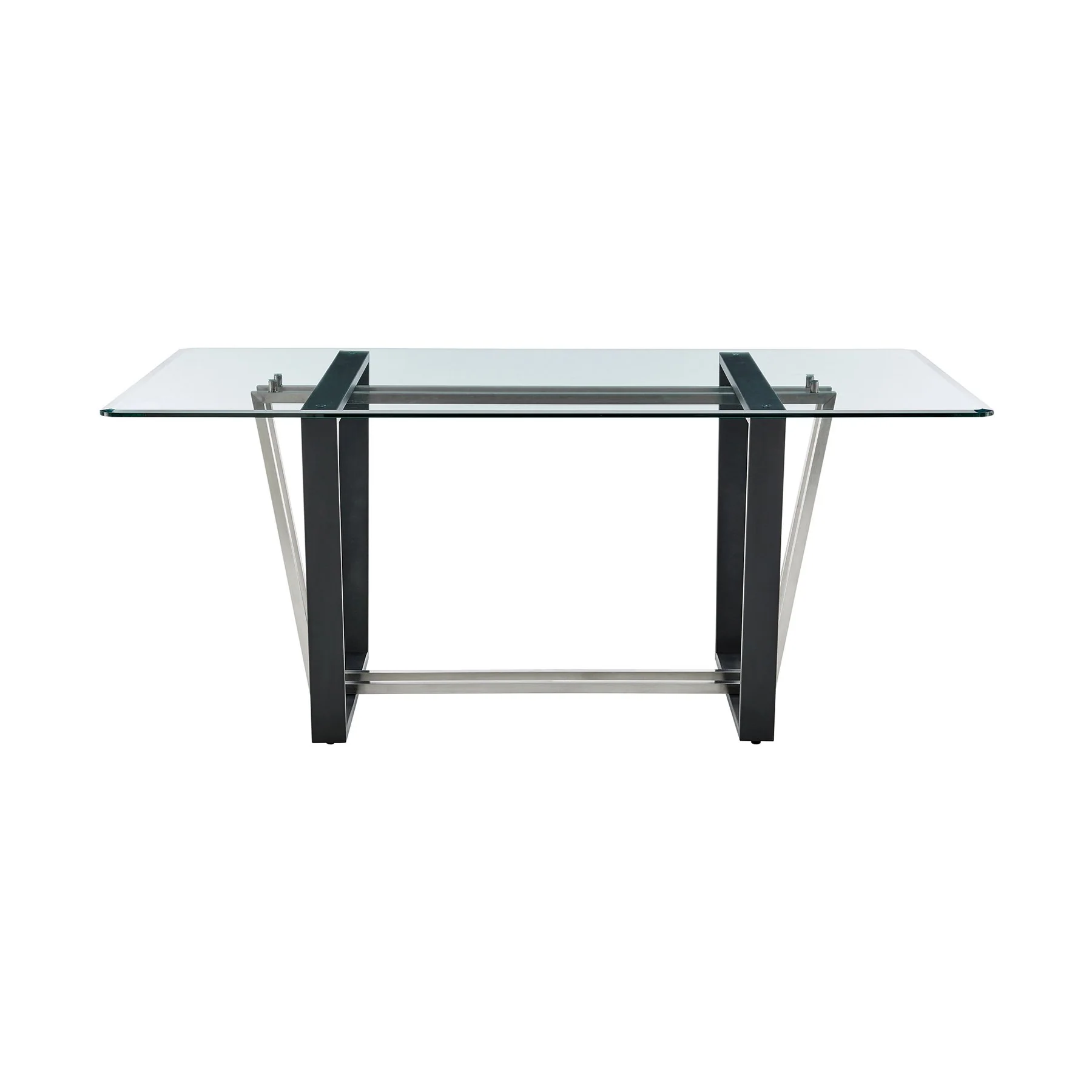 Kai Anastasia 5 Piece Rectangular Glass Dining Table Set with Brushed Stainless Steel and Charcoal Fabric - Image 4