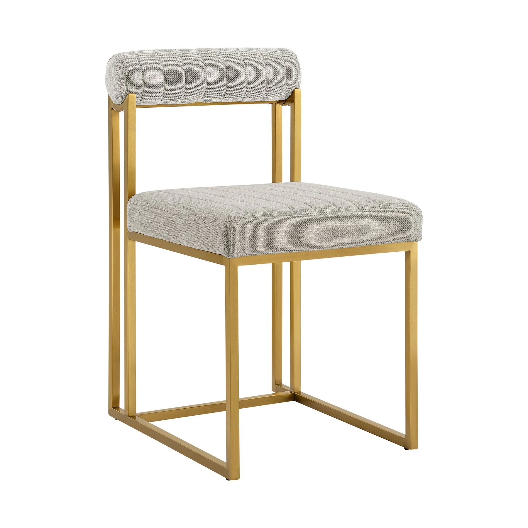 Kai Anastasia 5 Piece Rectangular Glass Dining Table Set with Gold Brushed Stainless Steel and Taupe Fabric - Image 2