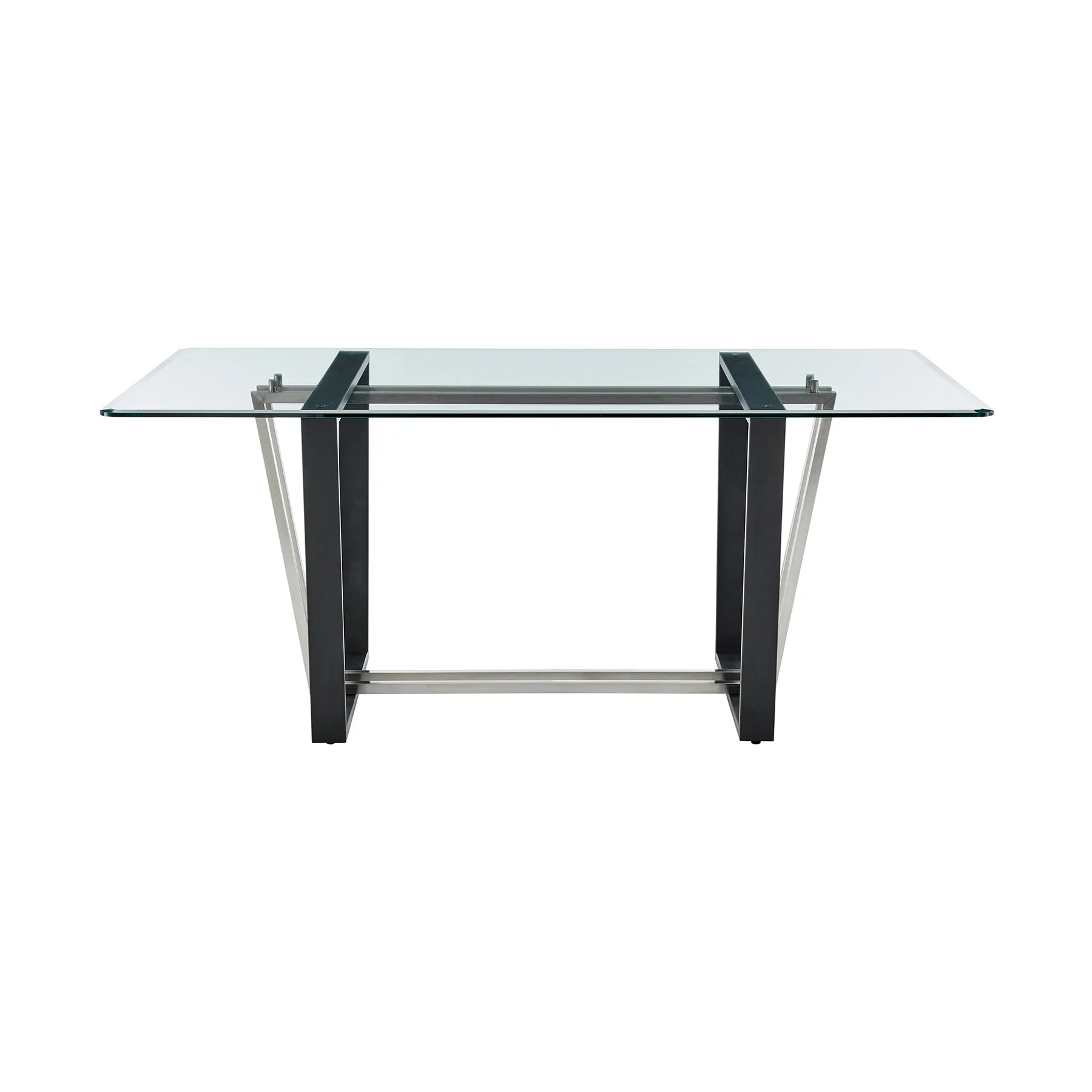 Kai Anastasia 7 Piece Rectangular Glass Dining Table Set with Brushed Stainless Steel and Charcoal Fabric - Image 4