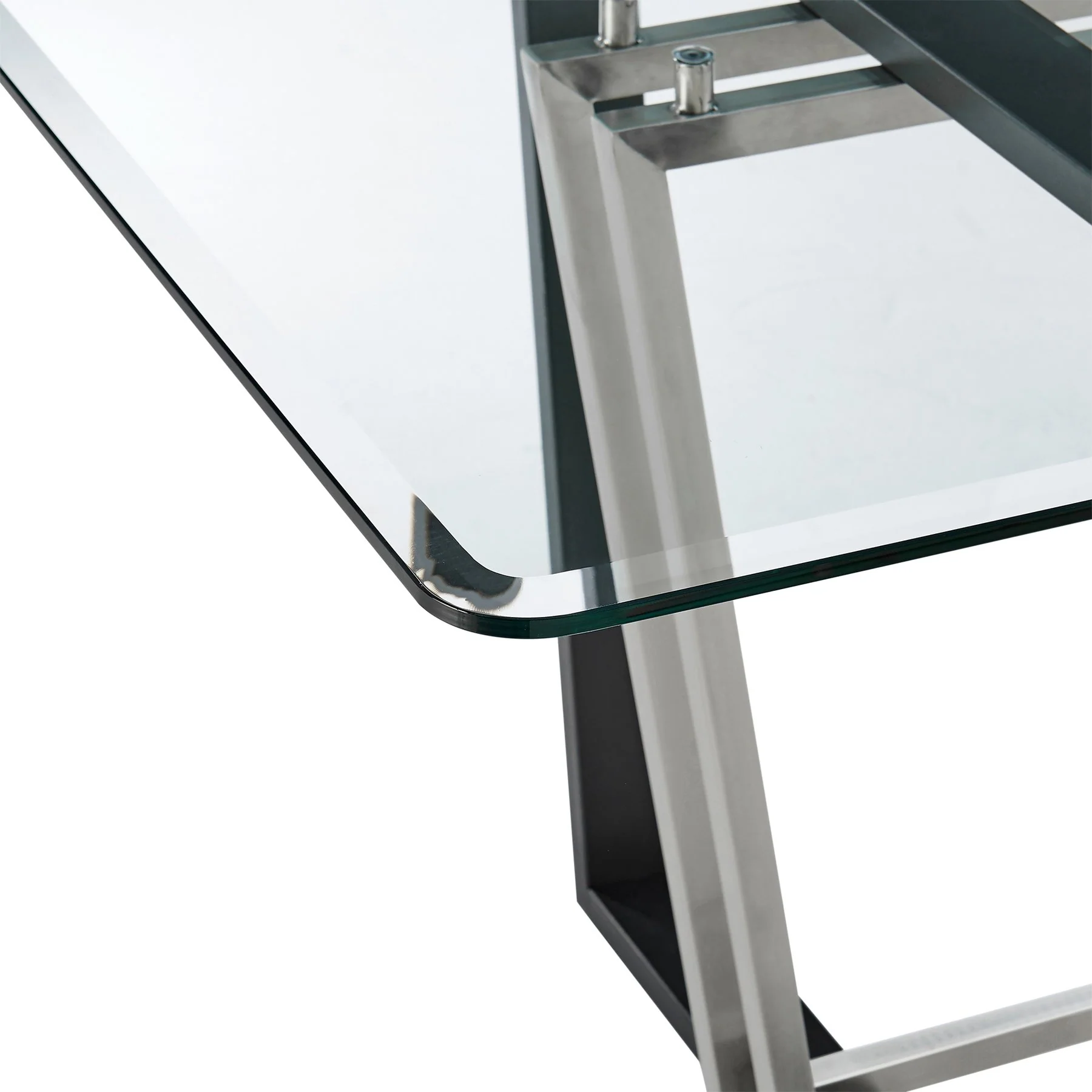 Kai Anastasia 7 Piece Rectangular Glass Dining Table Set with Brushed Stainless Steel and Charcoal Fabric - Image 8