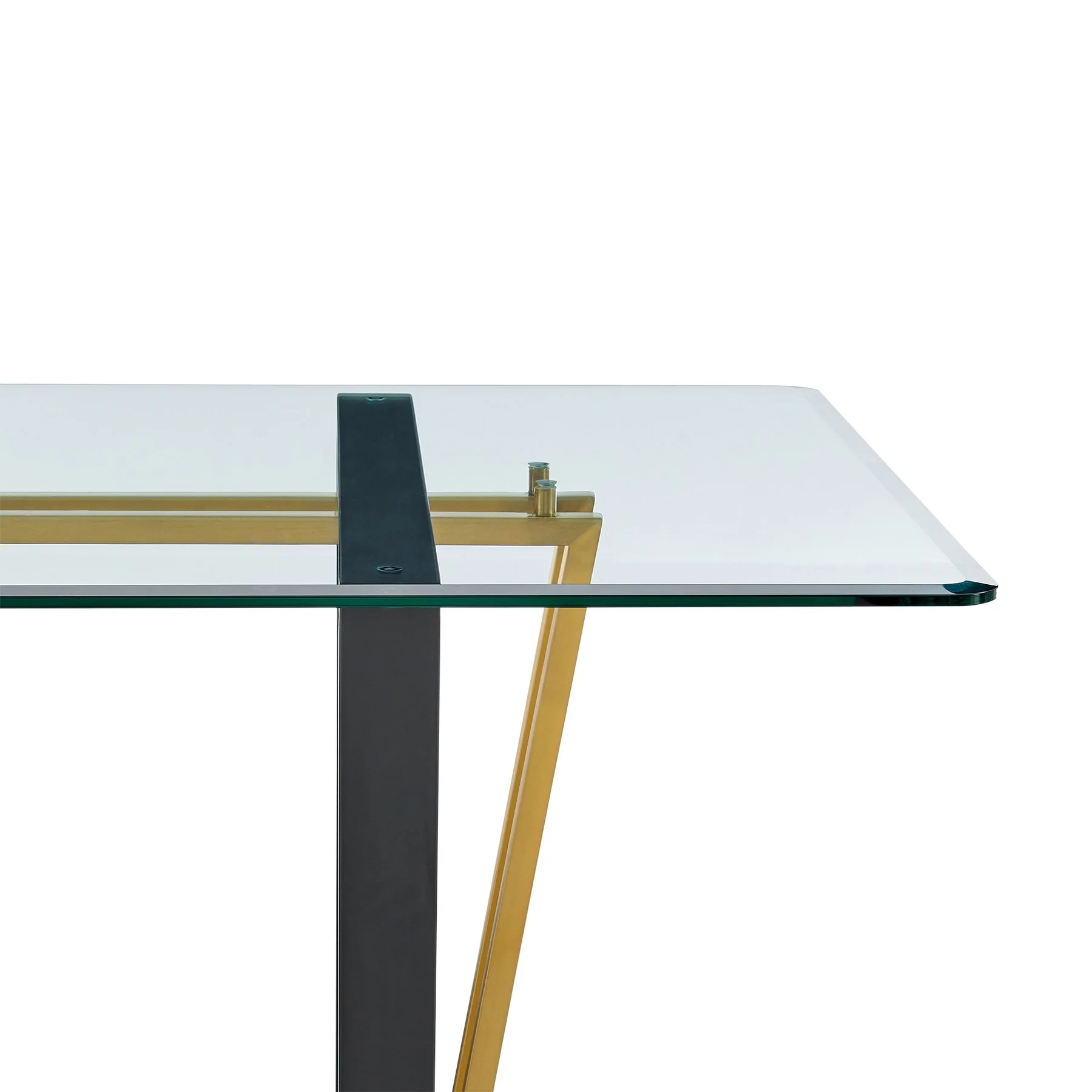 Kai Anastasia 7 Piece Rectangular Glass Dining Table Set with Gold Brushed Stainless Steel and Taupe Fabric - Image 8
