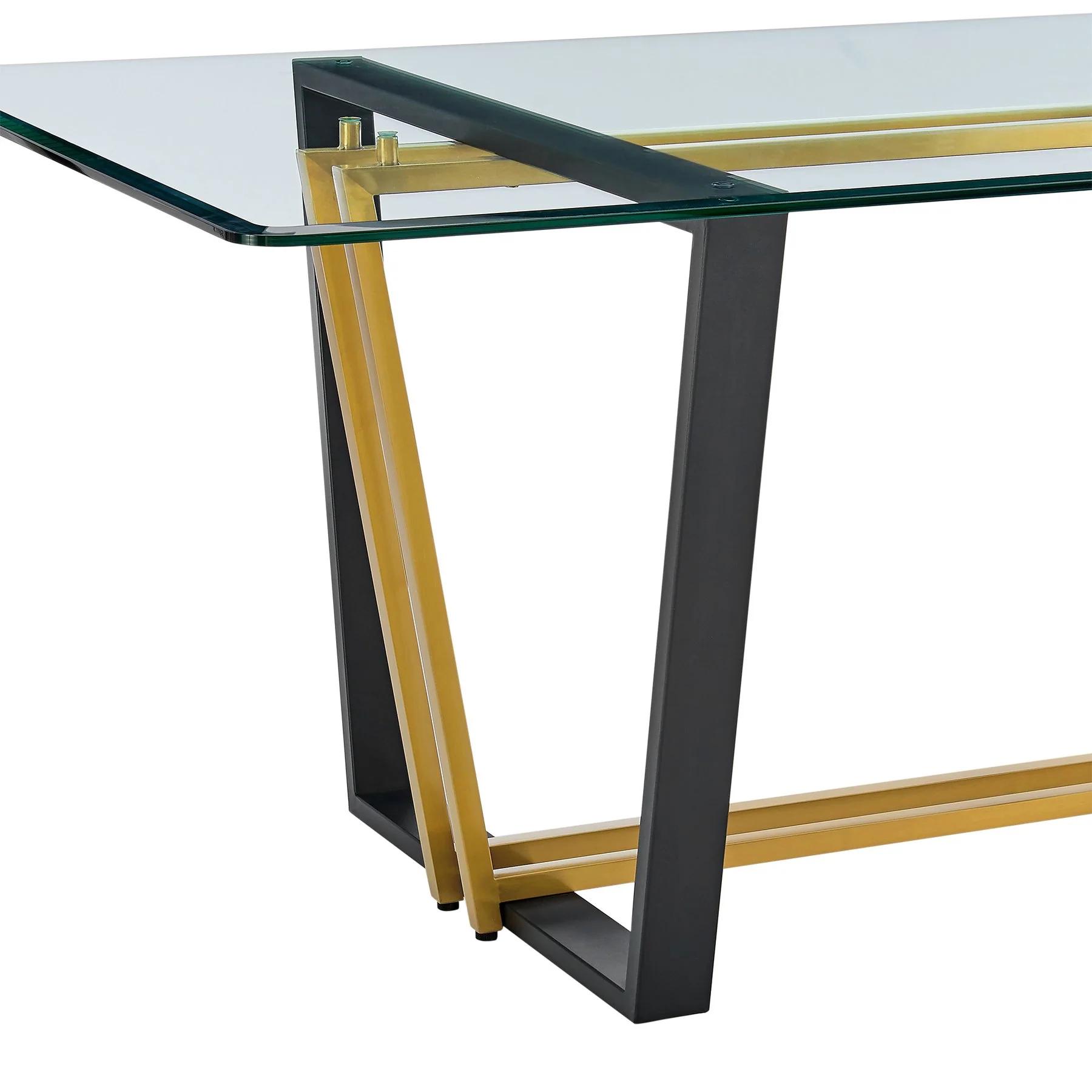 Kai Anastasia 7 Piece Rectangular Glass Dining Table Set with Gold Brushed Stainless Steel and Taupe Fabric - Image 9