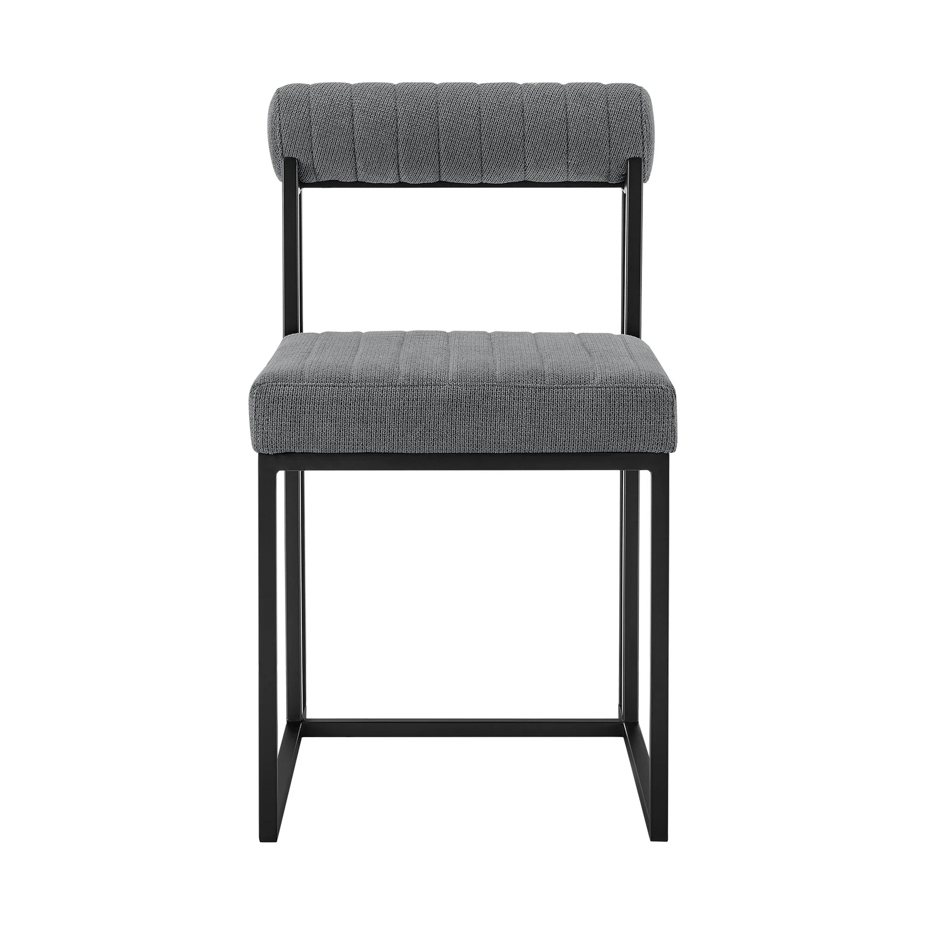 Kai Anastasia 7 Piece Rectangular Glass Dining Table Set with Matte Black Iron and Anchor Gray Fabric - Image 3