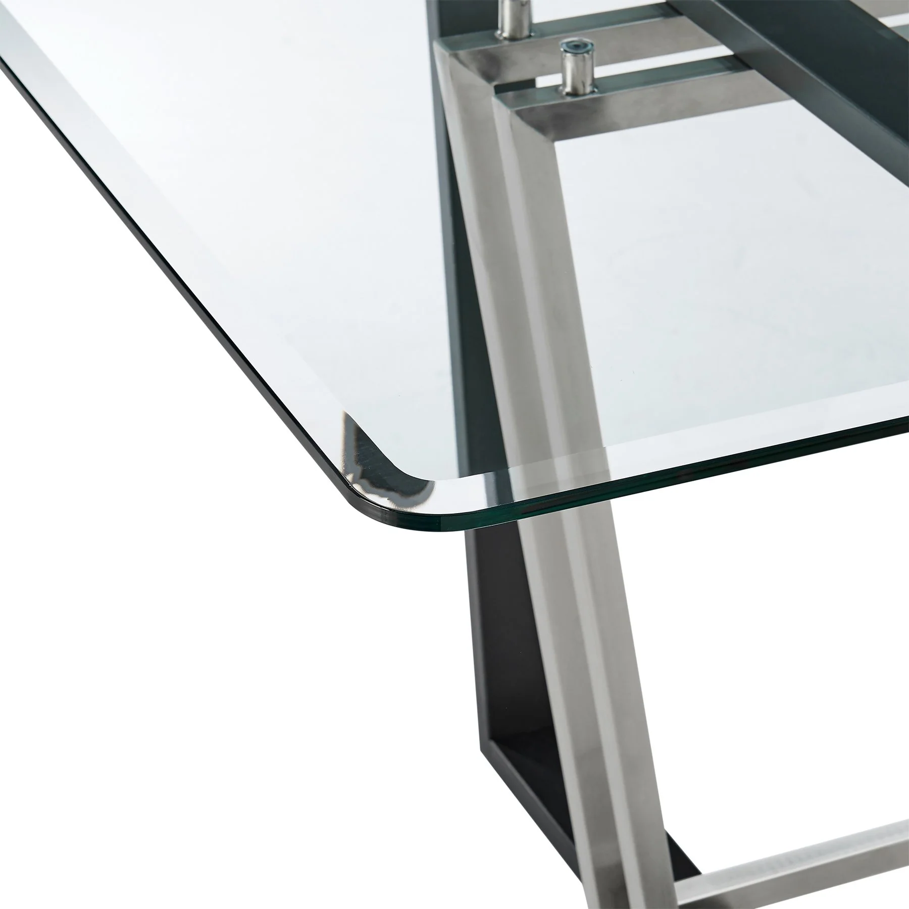 Kai Anastasia 7 Piece Rectangular Glass Dining Table Set with Matte Black Iron and Anchor Gray Fabric - Image 8