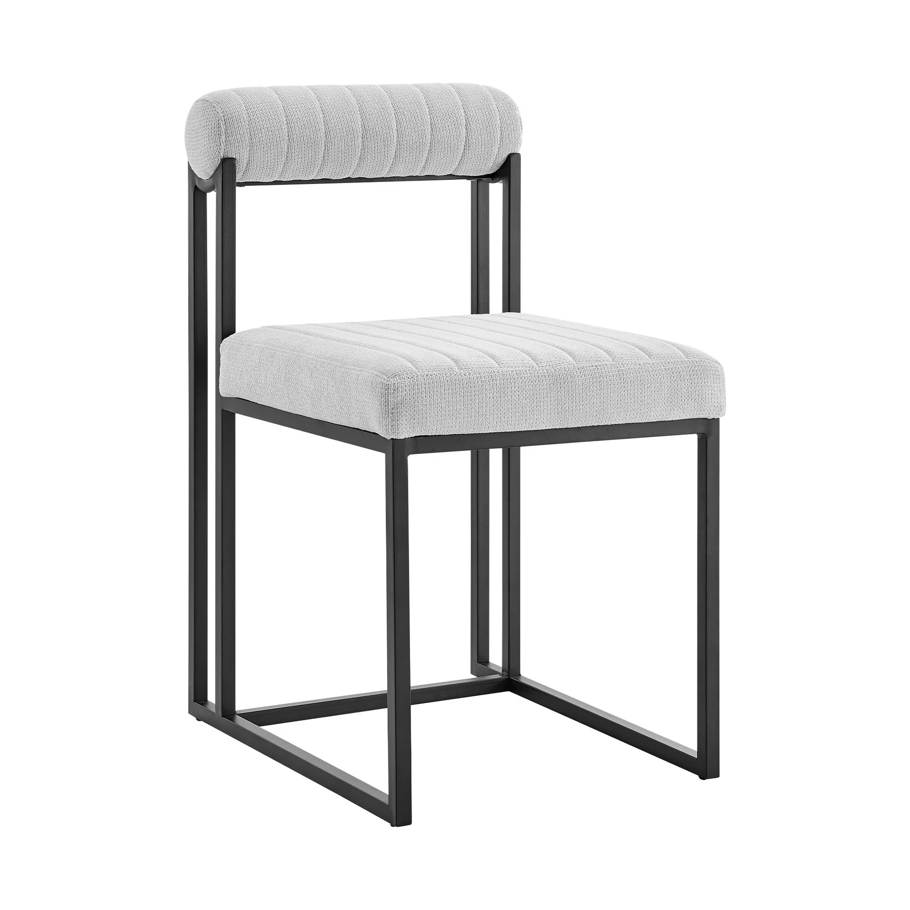Kai Anastasia 7 Piece Rectangular Glass Dining Table Set with Matte Black Iron and Light Gray Fabric - Image 2