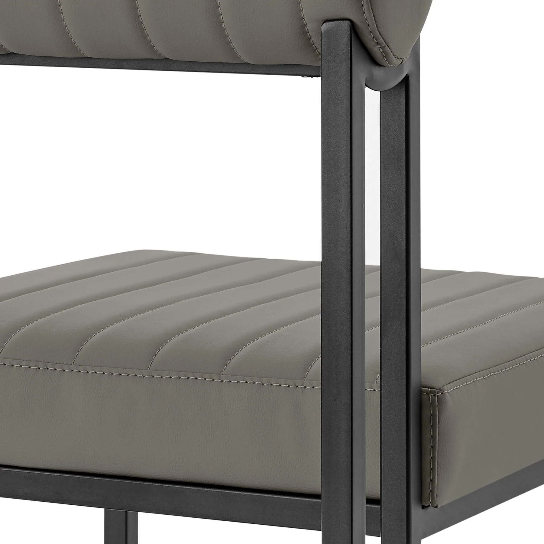 Kai Anastasia 7 Piece Rectangular Glass Dining Table Set with Matte Black Iron and Light Gray Faux Leather - Image 7