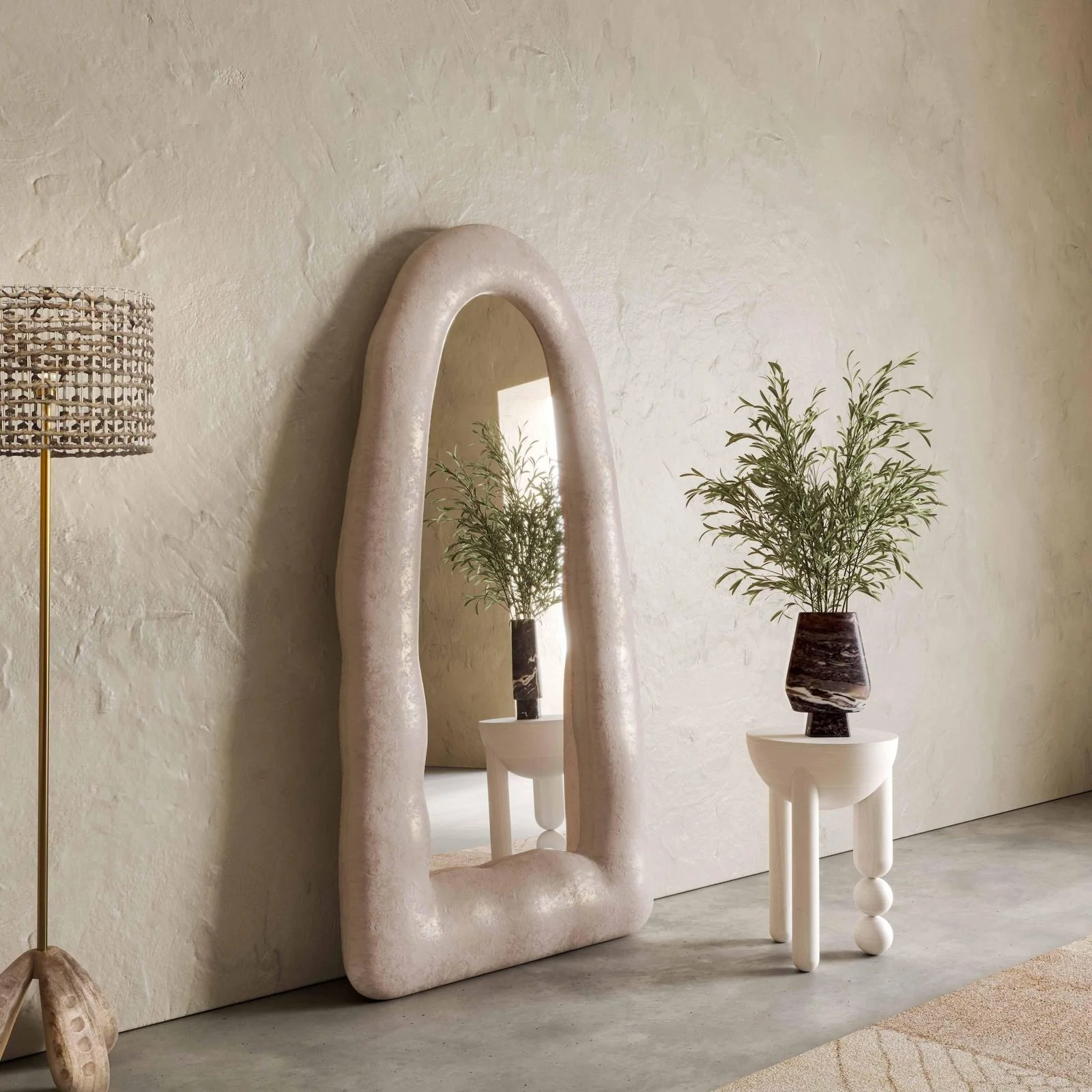 Kaia Cream Textured Small Floor Mirror - Image 2