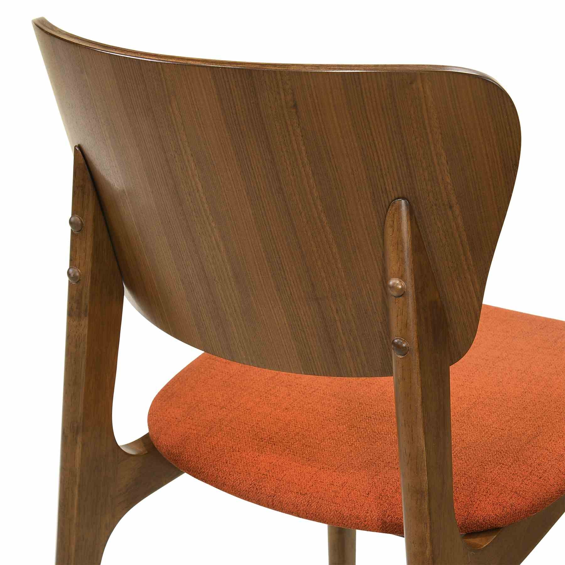 Kalia 5 Piece Wood Dining Set in Walnut Finish with Orange Fabric - Image 7