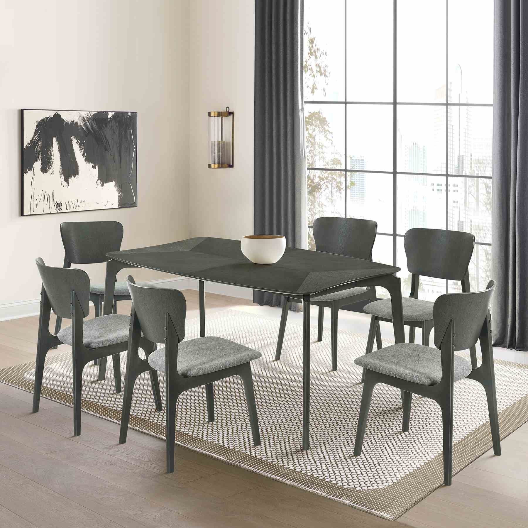 Kalia 7 Piece Wood Dining Set in Gray Finish with Gray Fabric - Image 11