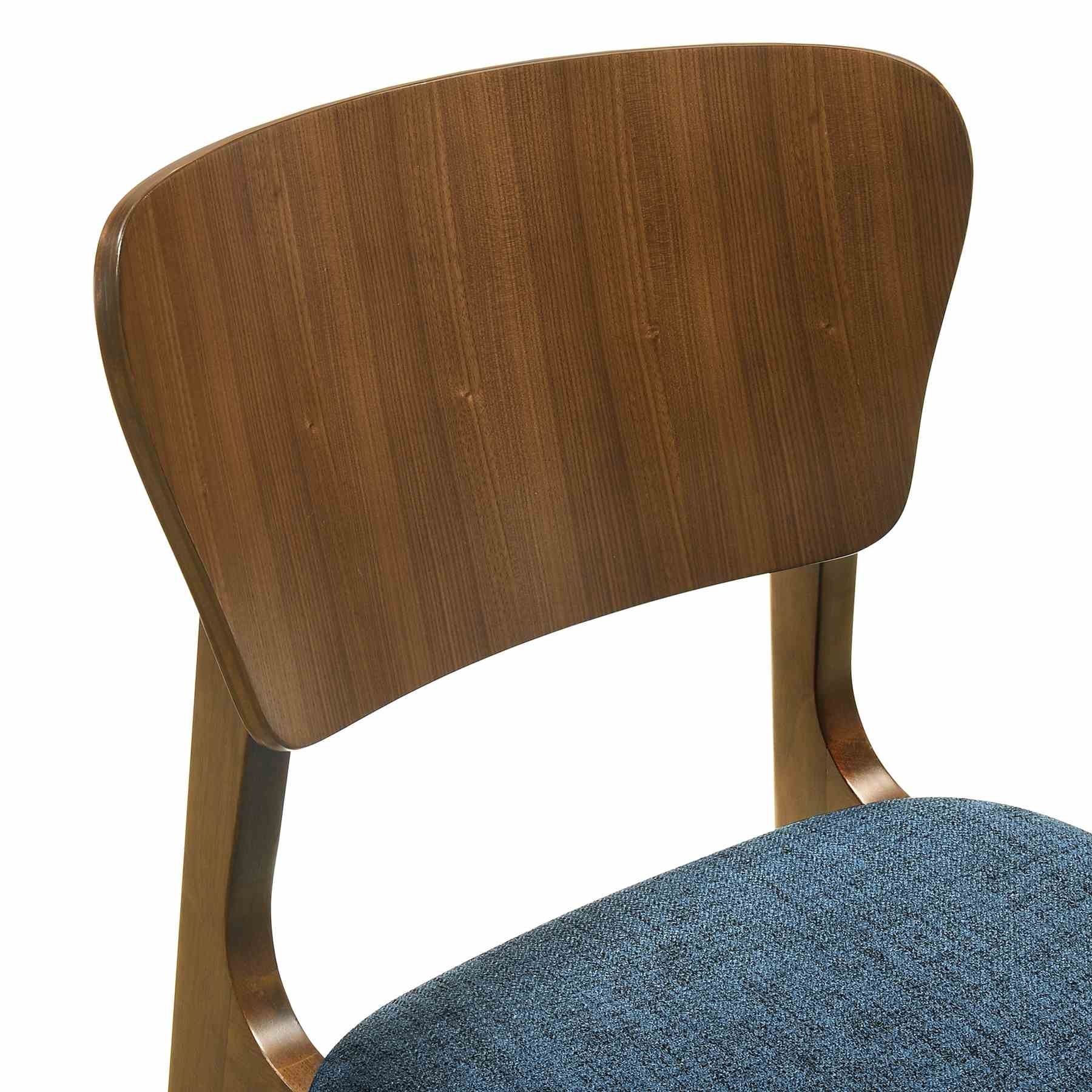 Kalia 7 Piece Wood Dining Set in Walnut Finish with Blue Fabric - Image 6