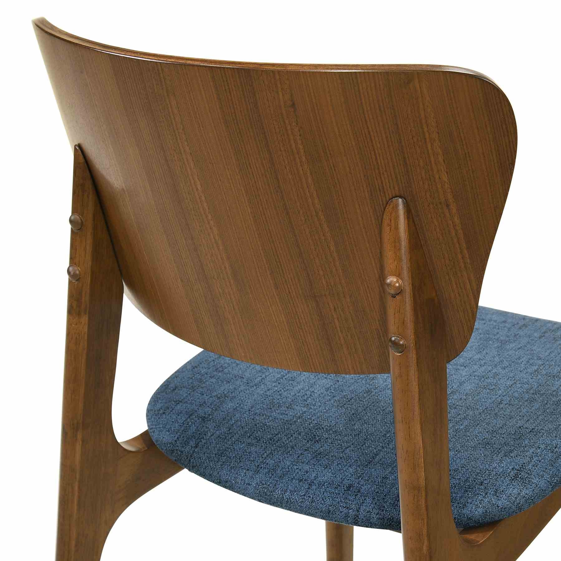 Kalia 7 Piece Wood Dining Set in Walnut Finish with Blue Fabric - Image 7