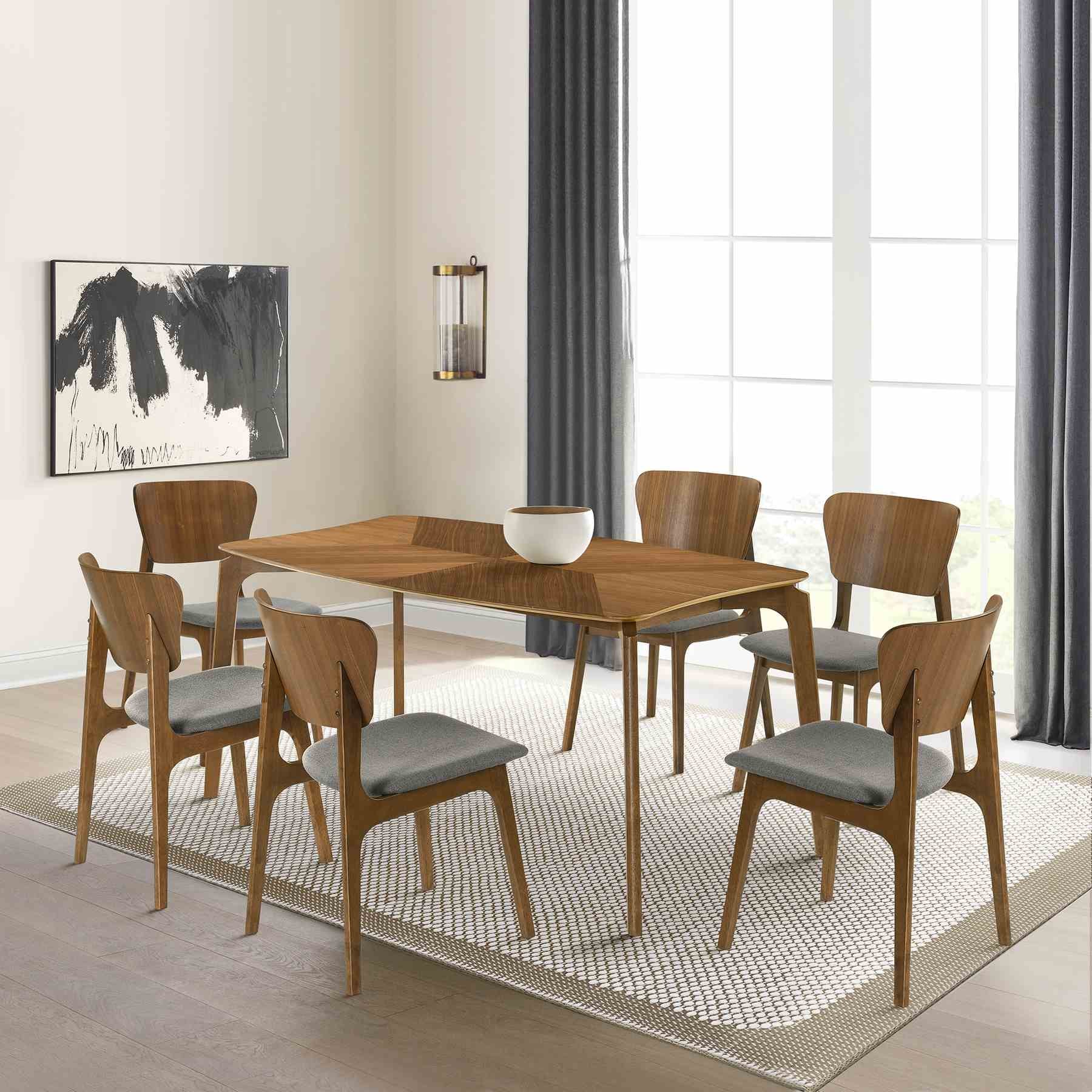 Kalia 7 Piece Wood Dining Set in Walnut Finish with Charcoal Fabric - Image 11