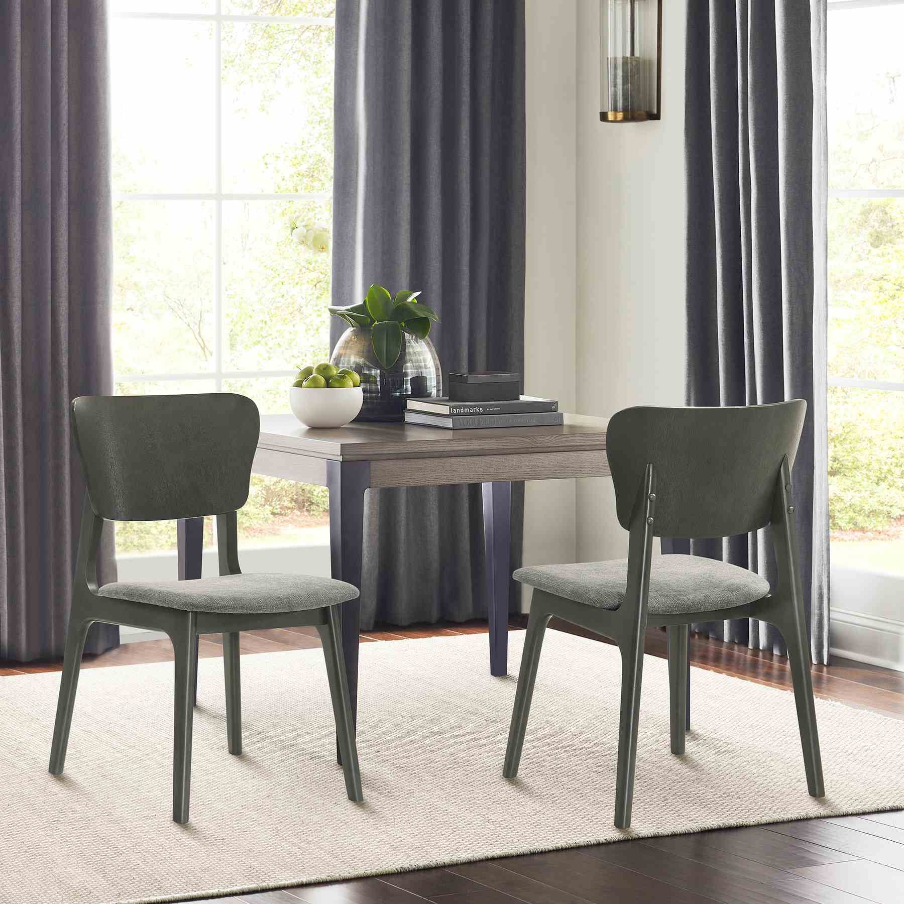 Kalia Wood Dining Chair in Gray Finish with Gray Fabric - Set of 2 - Image 8