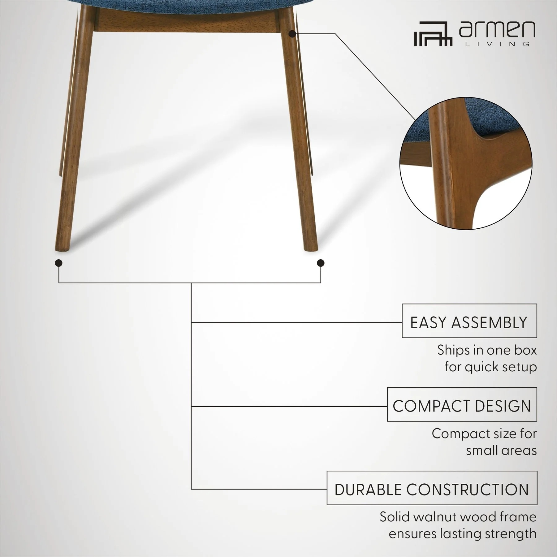 Kalia Wood Dining Chair in Walnut Finish with Blue Fabric - Set of 2 - Image 11