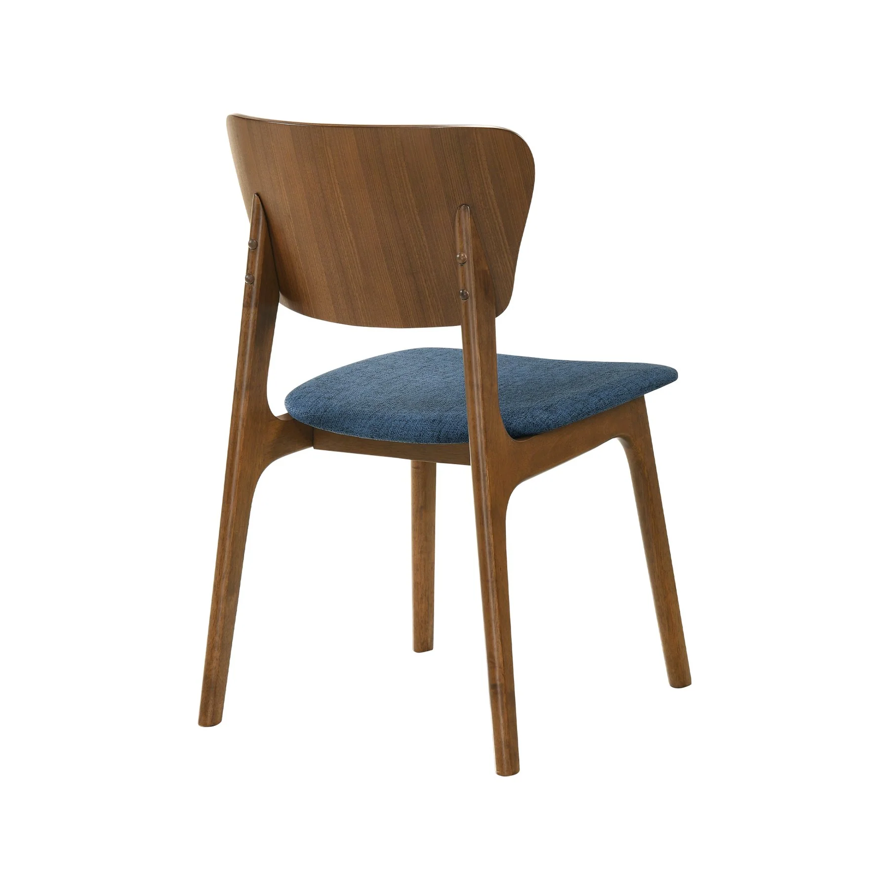 Kalia Wood Dining Chair in Walnut Finish with Blue Fabric - Set of 2 - Image 4