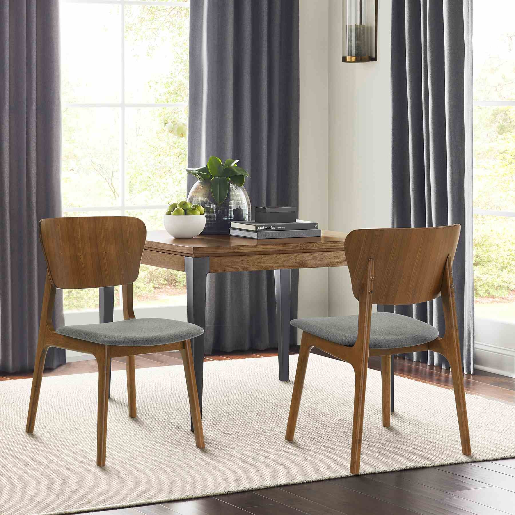 Kalia Wood Dining Chair in Walnut Finish with Charcoal Fabric - Set of 2 - Image 8