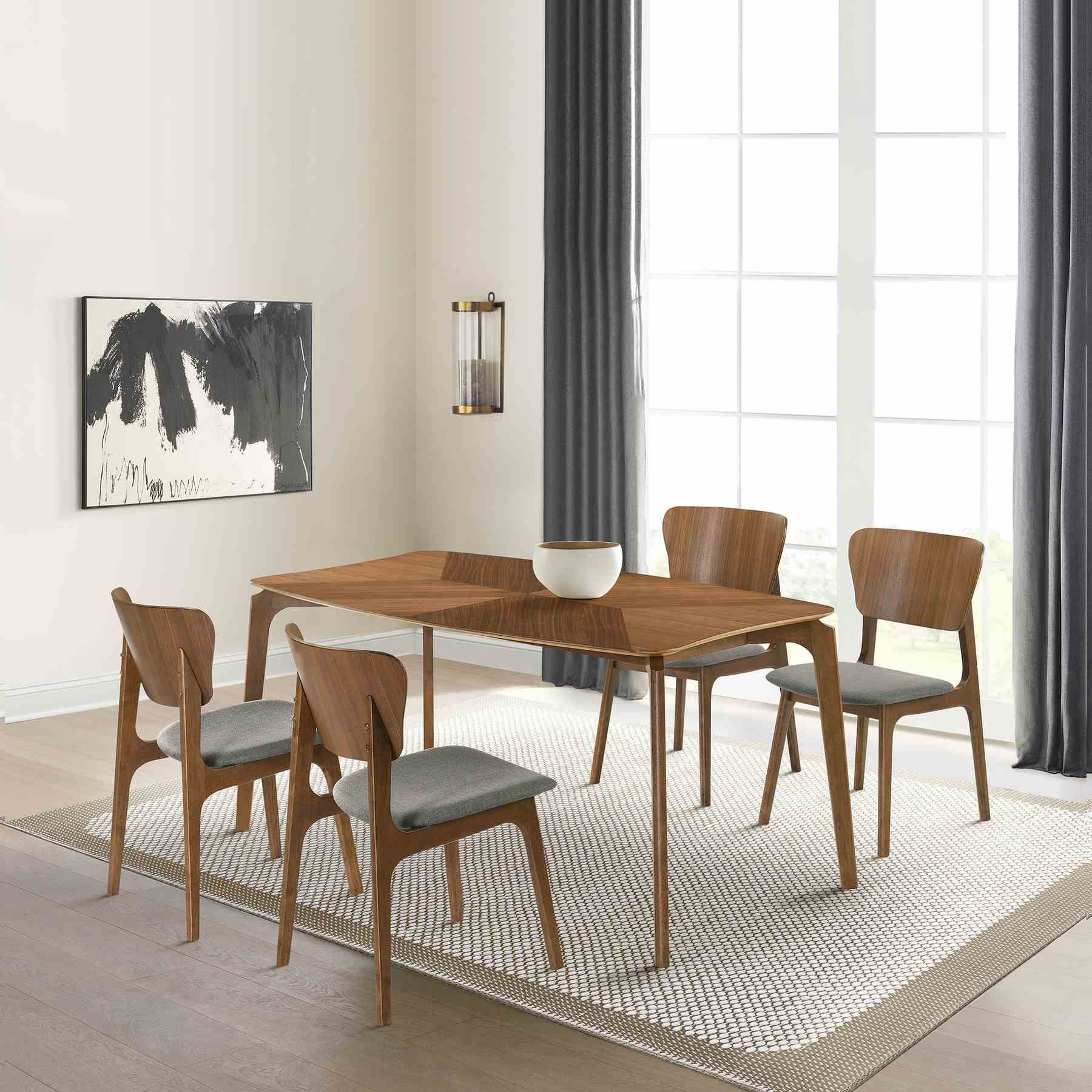 Kalia Wood Dining Chair in Walnut Finish with Charcoal Fabric - Set of 2 - Image 9