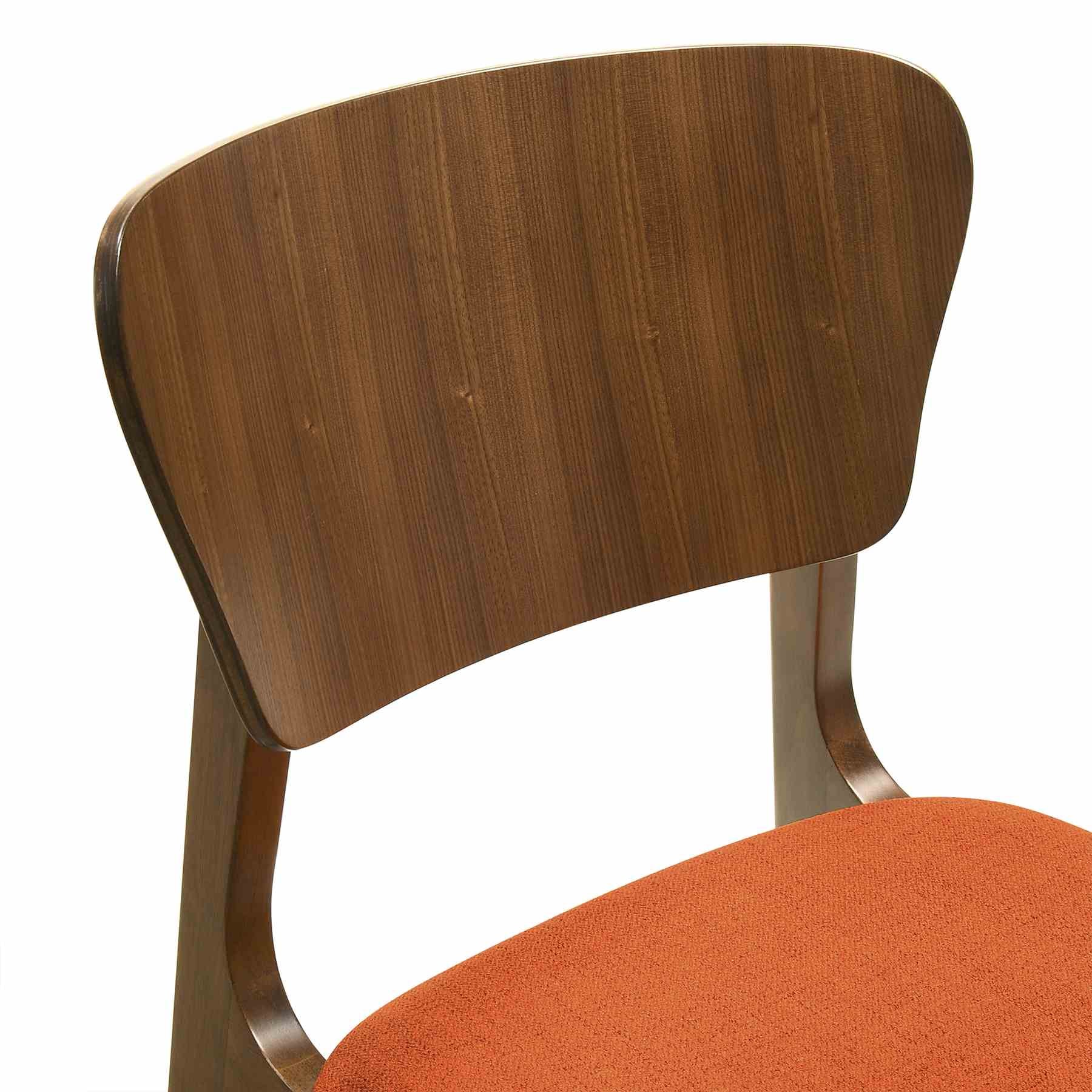 Kalia Wood Dining Chair in Walnut Finish with Orange Fabric - Set of 2 - Image 5