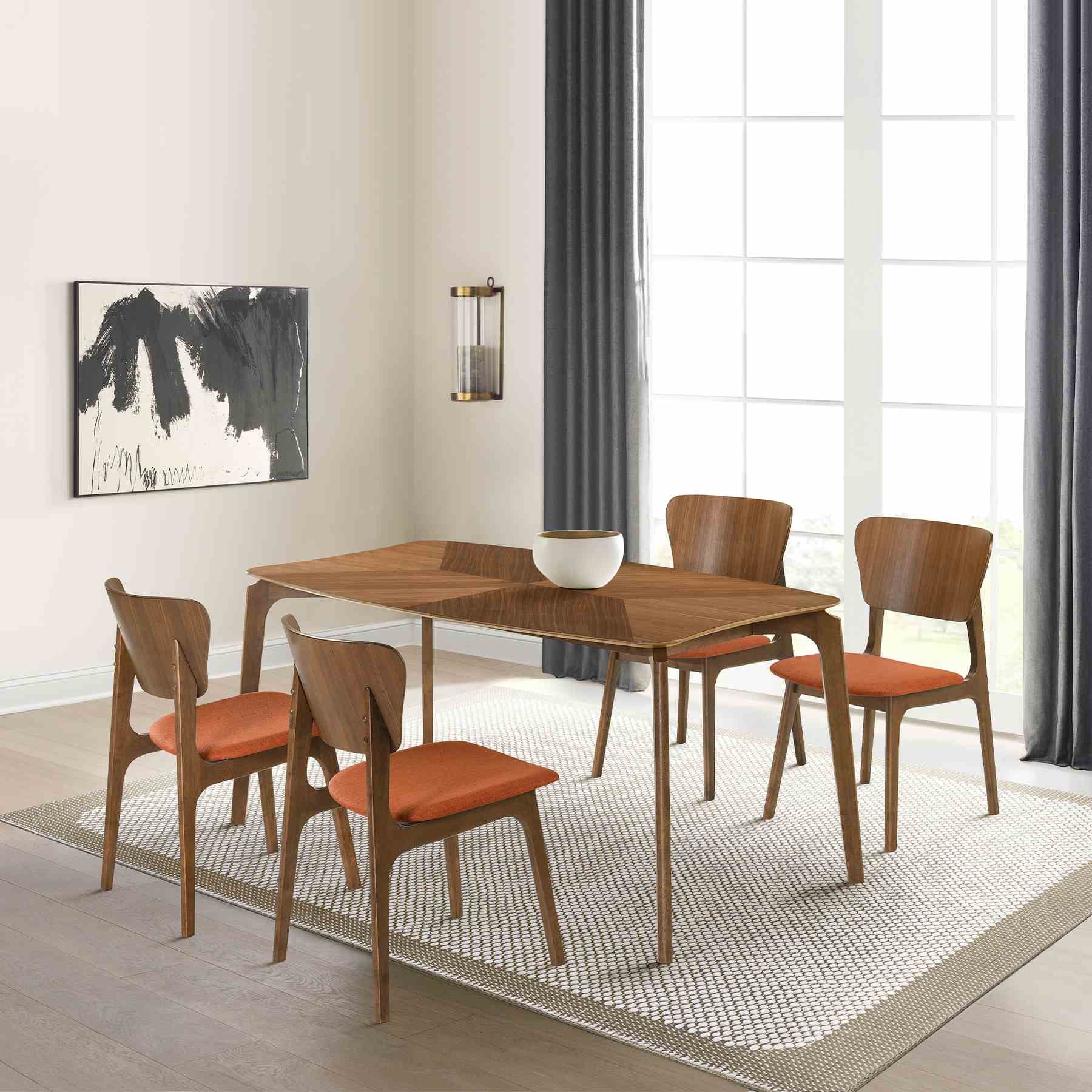 Kalia Wood Dining Chair in Walnut Finish with Orange Fabric - Set of 2 - Image 9